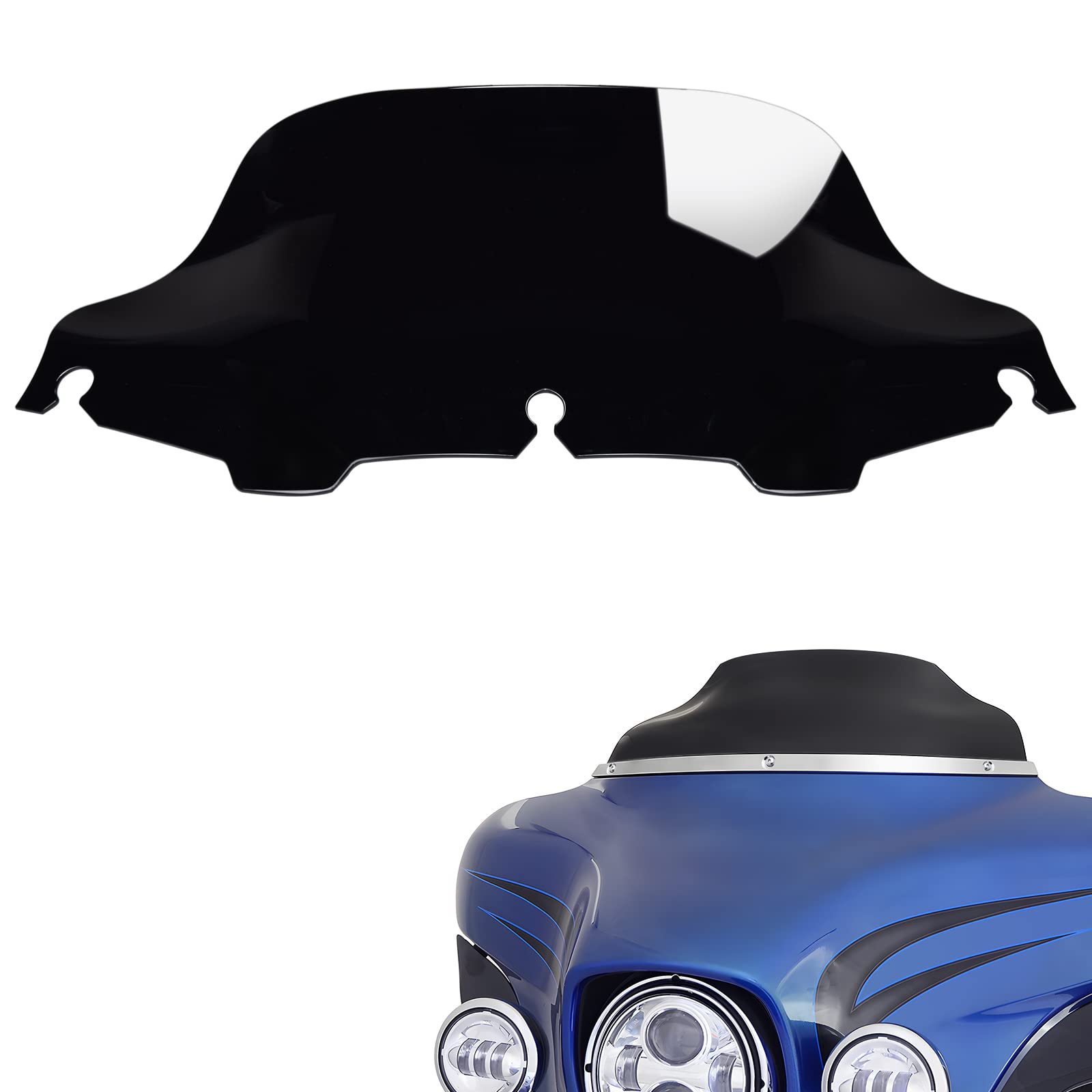 Amazicha 8" Black Wave Windshield for 1996-2013 Harley Davidson Touring Models FLHT FLHX FLHTK FLHTC FLHTCU