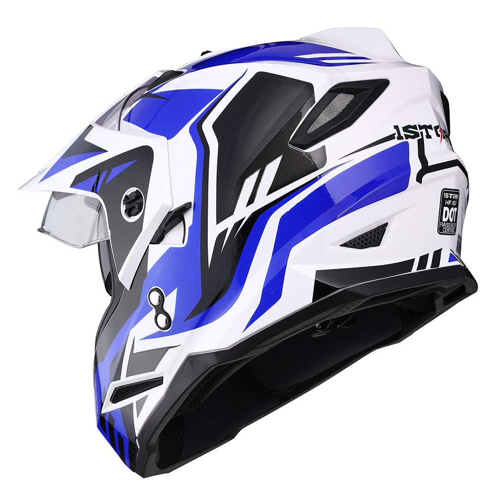 1Storm Dual Sport Motorcycle Helmet, Full Face, Large, Storm Force Blue, Model HF802, Plastic Material