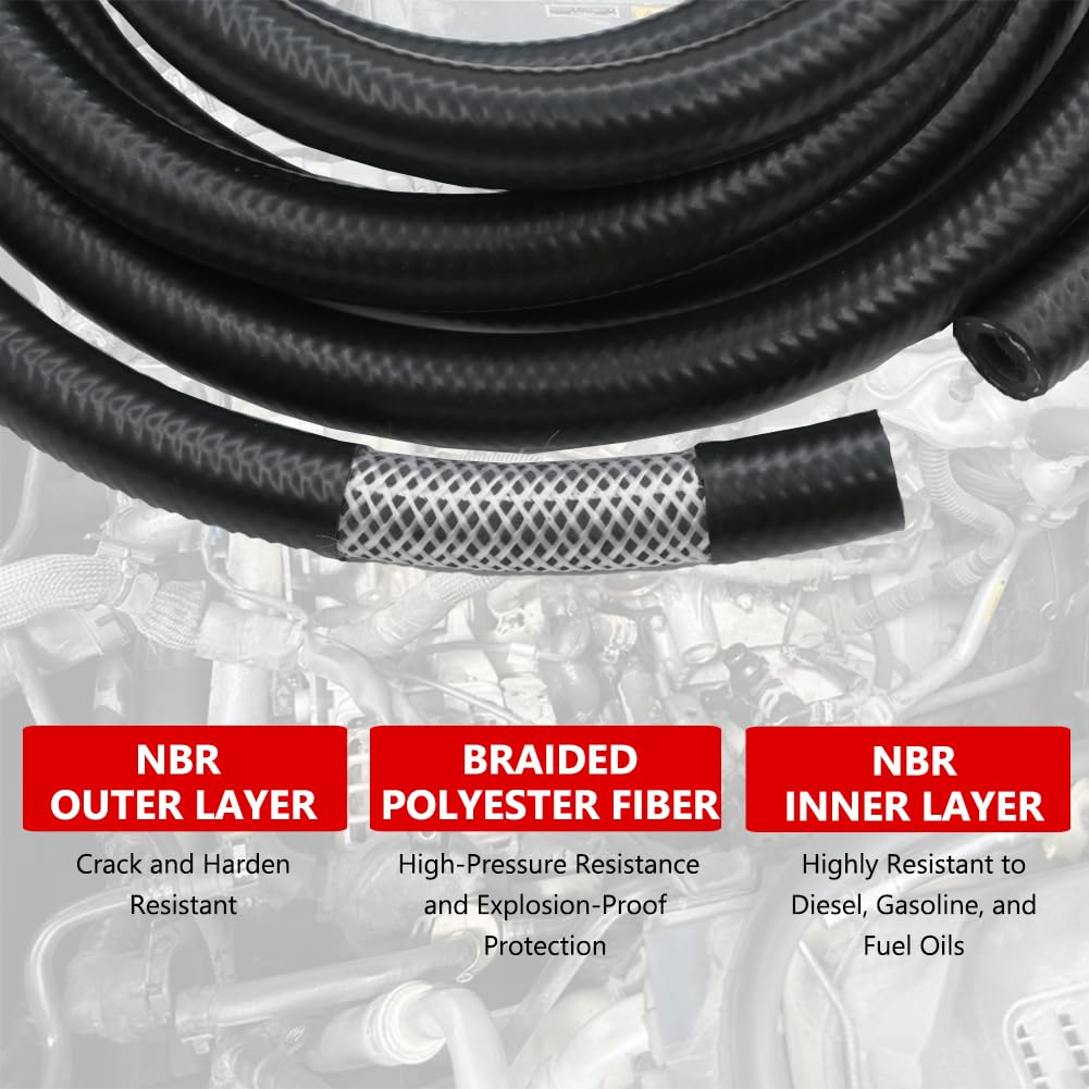 Byredio 5/16 Fuel Line - Nbr Transmission Cooler 300Psi High-Pressure Injection Hose For Gas, Diesel, Biodiesel Fuel, Engine Oil, Hydraulic 10 Feet (8Mm Id)
