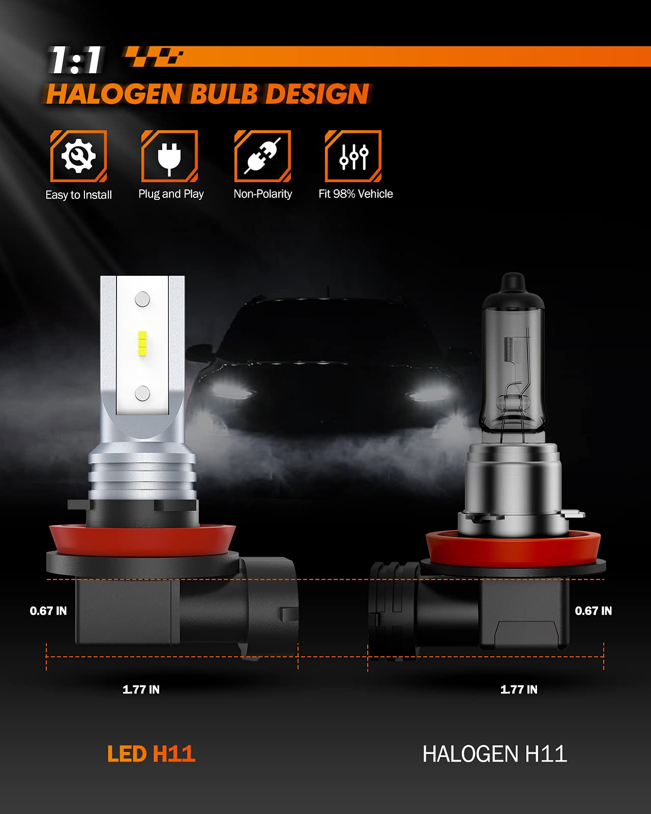 Sealight H11 H16 H8 Led Fog Light Bulbs, 400% Brightness 1:1 Size Halogen Replacement Bulbs For Cars,Trucks, Strong Light Penetration Fog Light Led, 6500K White, Pack Of 2