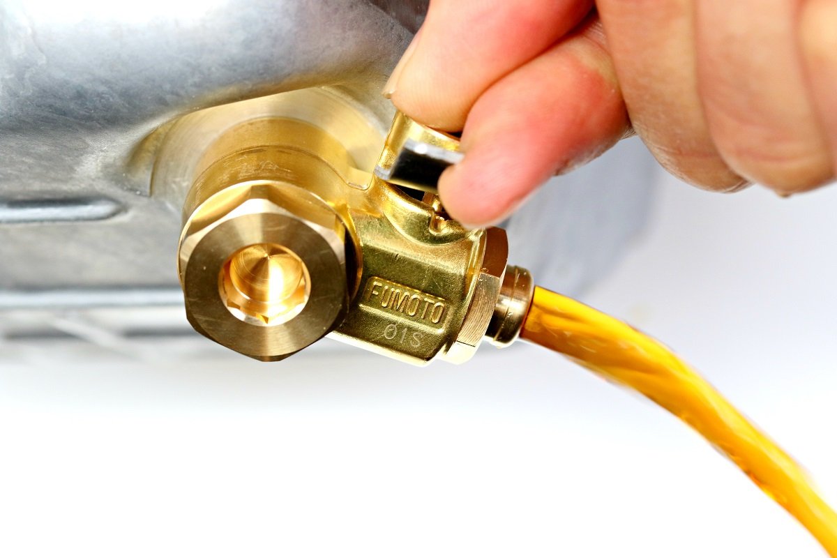 Fumoto F106SX Brass Valve with 14mm-1.5 Thread Size - Gold Finish, New Generation Design