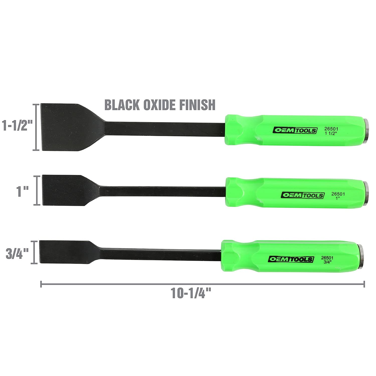 OEMTOOLS 26501 Gasket Scraper Set - 3 Piece Carbon Tool, 3/4", 1", 1-1/2" - Green
