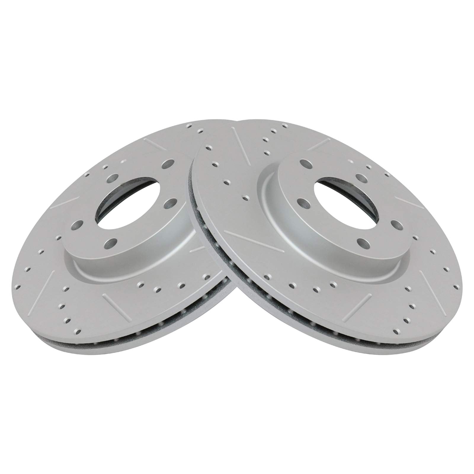 Trq Front Performance Brake Rotors Set Premium G-Coated Cross Drilled & Slotted Compatible With 2004-2013 Mazda 3 2006-2015 5