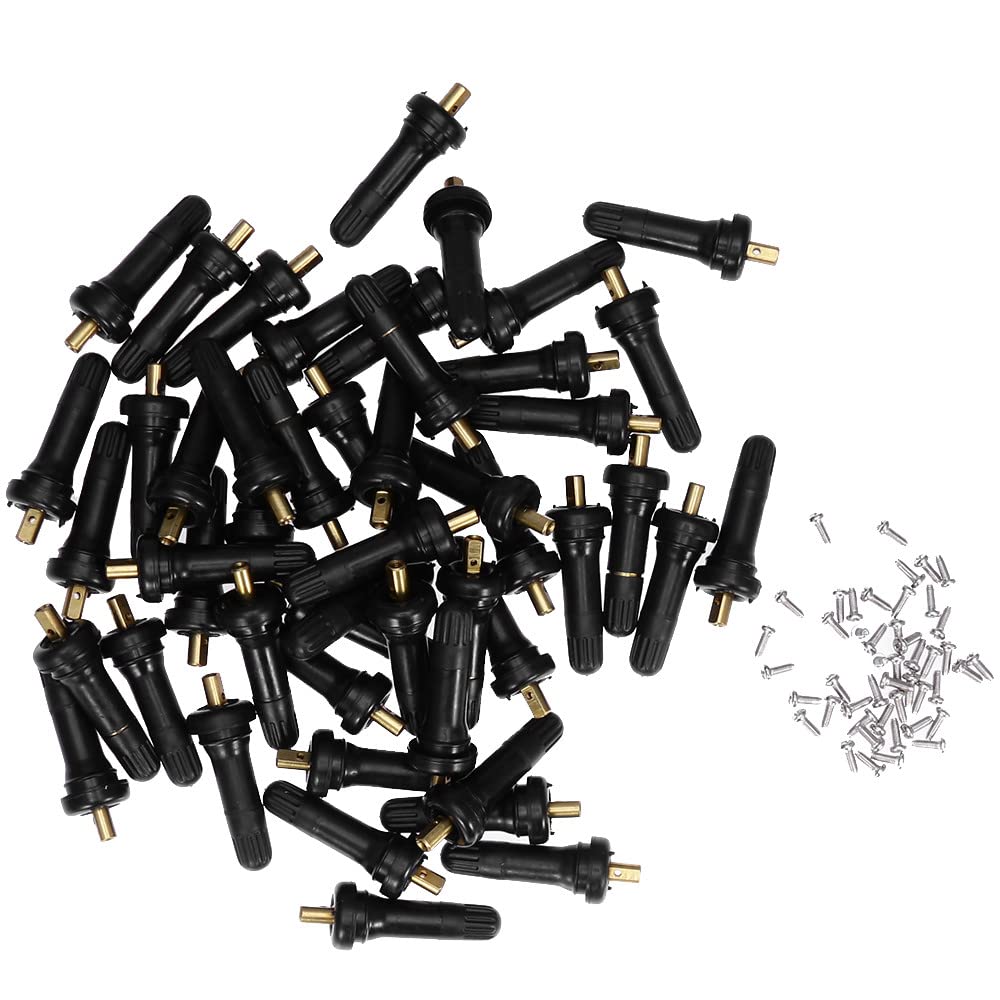 Saihisday TR413 Valve Stems Black Rubber Snap-in Tire Valve Wheel Rim Stems TPMS for GM Chevy (Pack of 50)