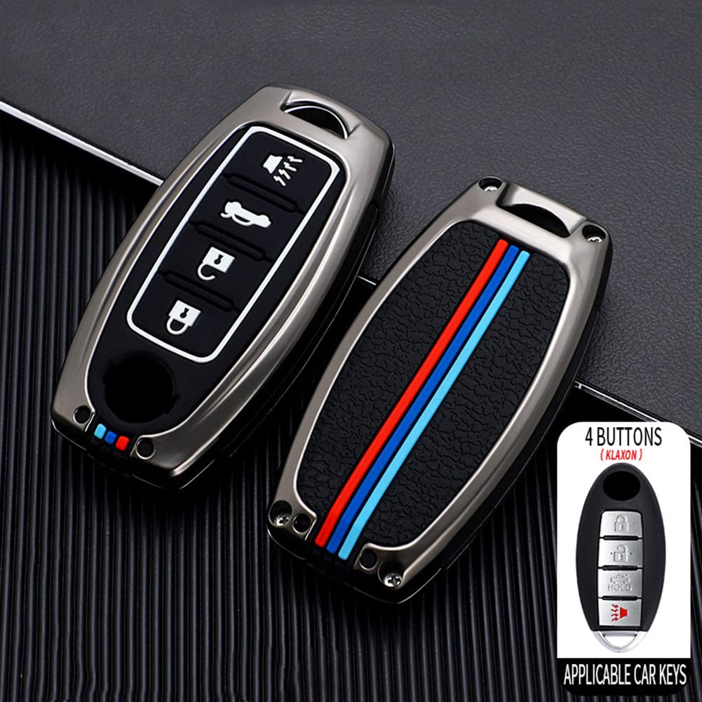 Otmik Zinc Alloy Car Key Cover Case Compatible With Nissan Juke Lqashqai Infiniti With Fluorescent Silicone Buttons (Matte Color 4 Buttons B)