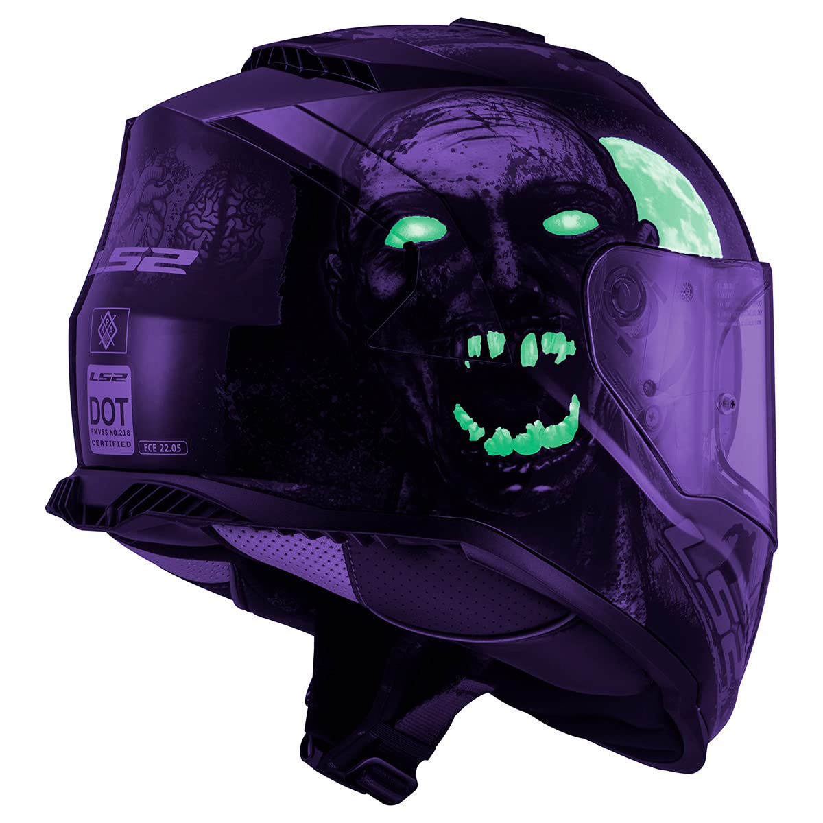 LS2 Helmets Assault Full Face Motorcycle Helmet, X-Large, Kinetic Polymer Alloy, I Heart Brains Black/Glow, Model 800-1245
