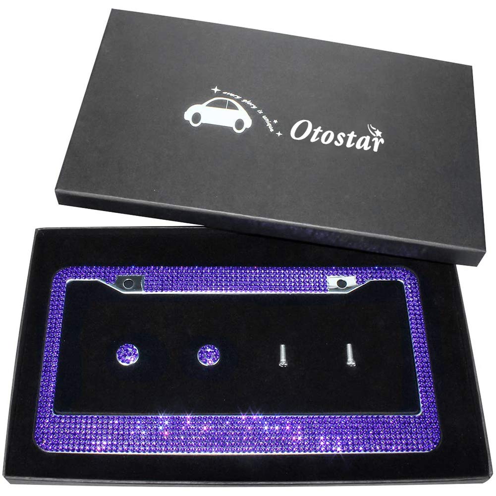 Carfond Pure Handmade 1000Pcs 8 Facets Waterproof Bling Bling Rhinestones Stainless Steel License Plate Frame Bonus Matching Scr