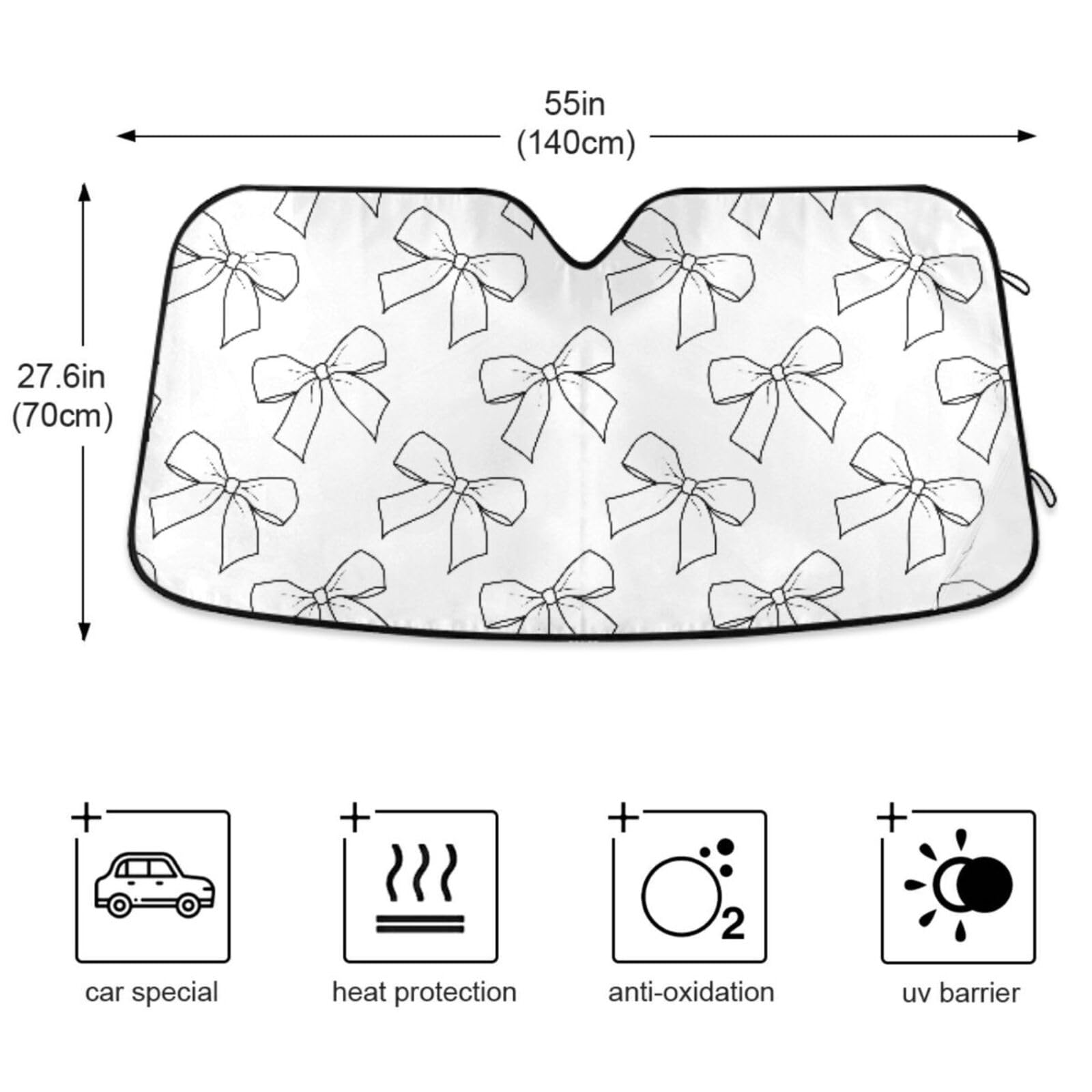 Oarencol Car Windshield Sun Shade Black And White Ribbon Bows Foldable Uv Ray Sun Visor Protector Sunshade To Keep Your Vehicle