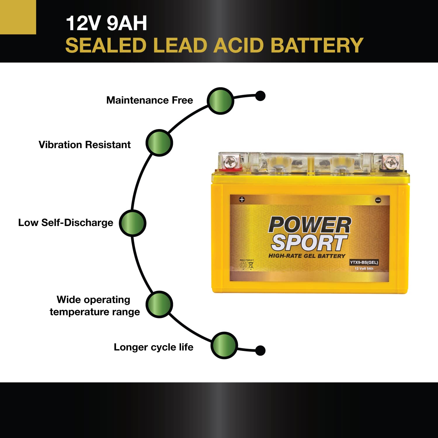 Expertpower Ytx9-Bs(Gel) 12V 9Ah 180 Cca Motorcycle Battery Replacement For Ctx9, Ptr9-Bs, Ytr9-Bs, Ytx9, Gtx9-12B, Es-Tx9