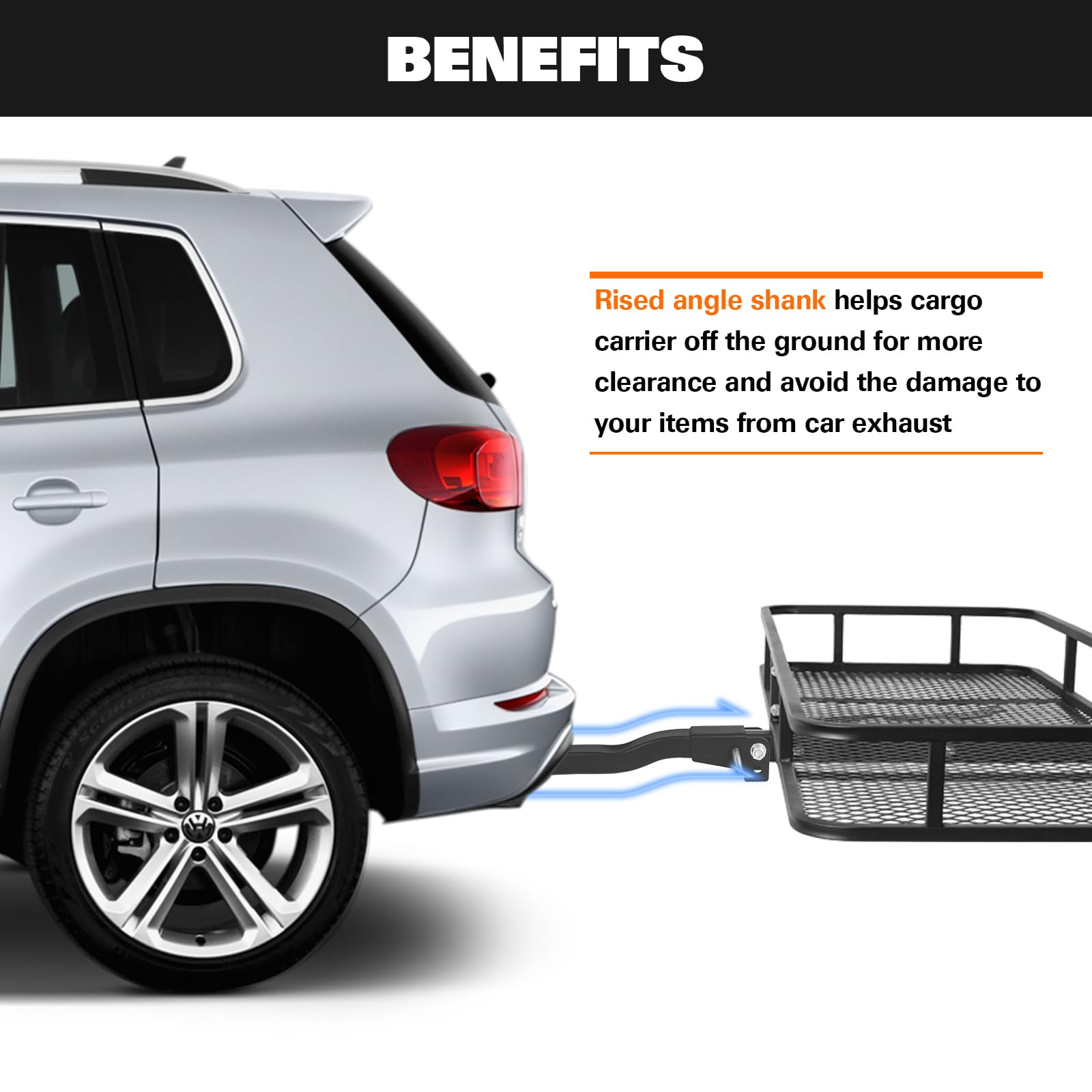 Weize Folding Hitch Mount Cargo Carrier Basket 60 X 20 X 6 With Waterproof Bag, Net, Strap, 2-Inch Folding Shank, 500 Lbs Capacity Hitch Rack, Steel Construction