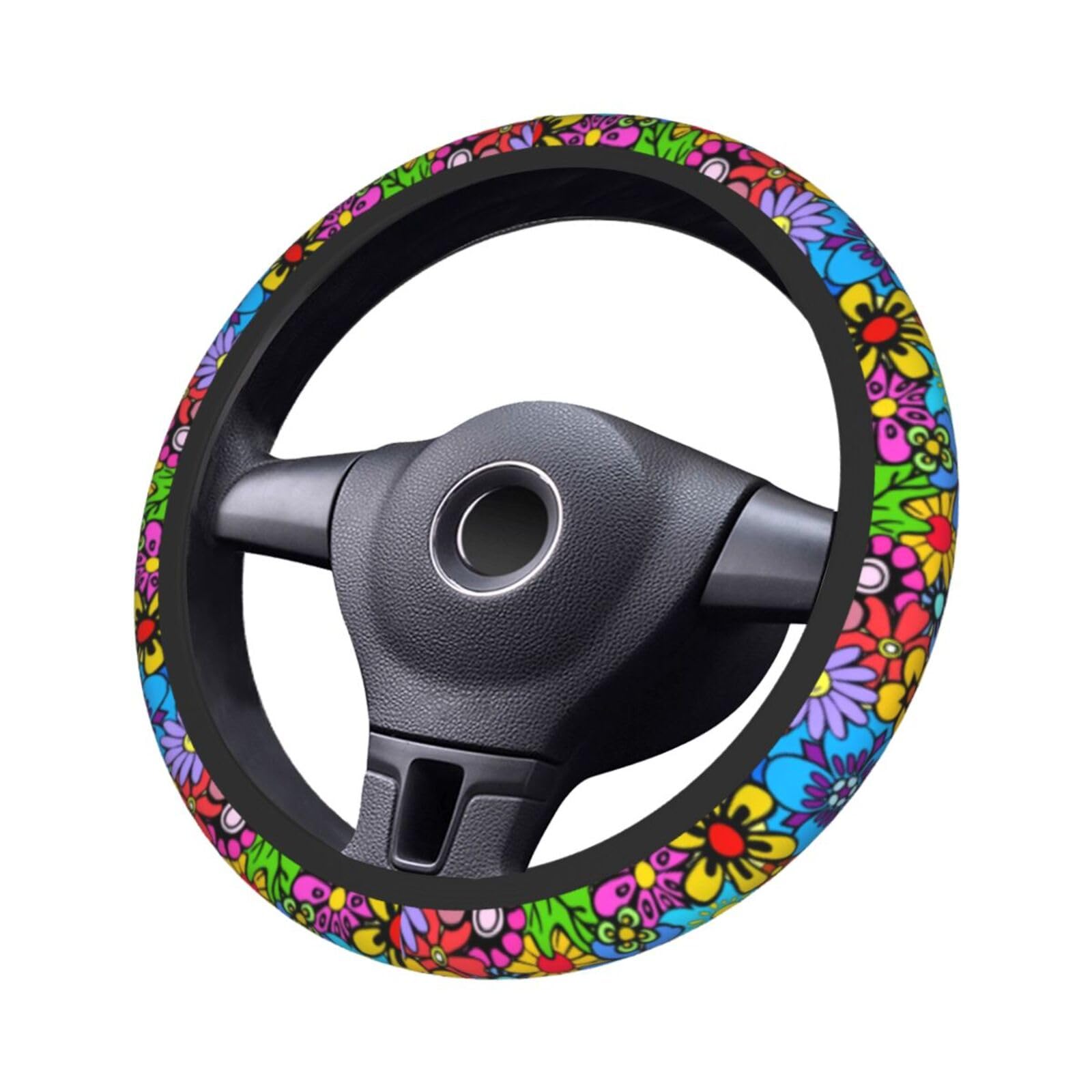 Hippie Flower Steering Wheel Cover Car Accessories Cute For Women Girls Girly Universal 15 Inch Neoprene Auto Interior Decor Ant