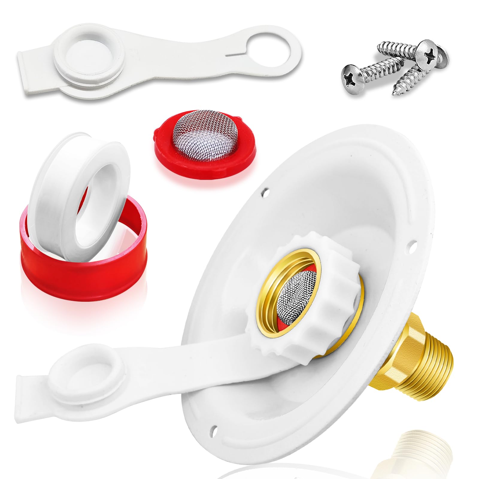 Boltigen RV City Water Inlet with Check Valve, 3/4 NH Female to 1/2 NPT, Lead-free Brass, White Big Flange
