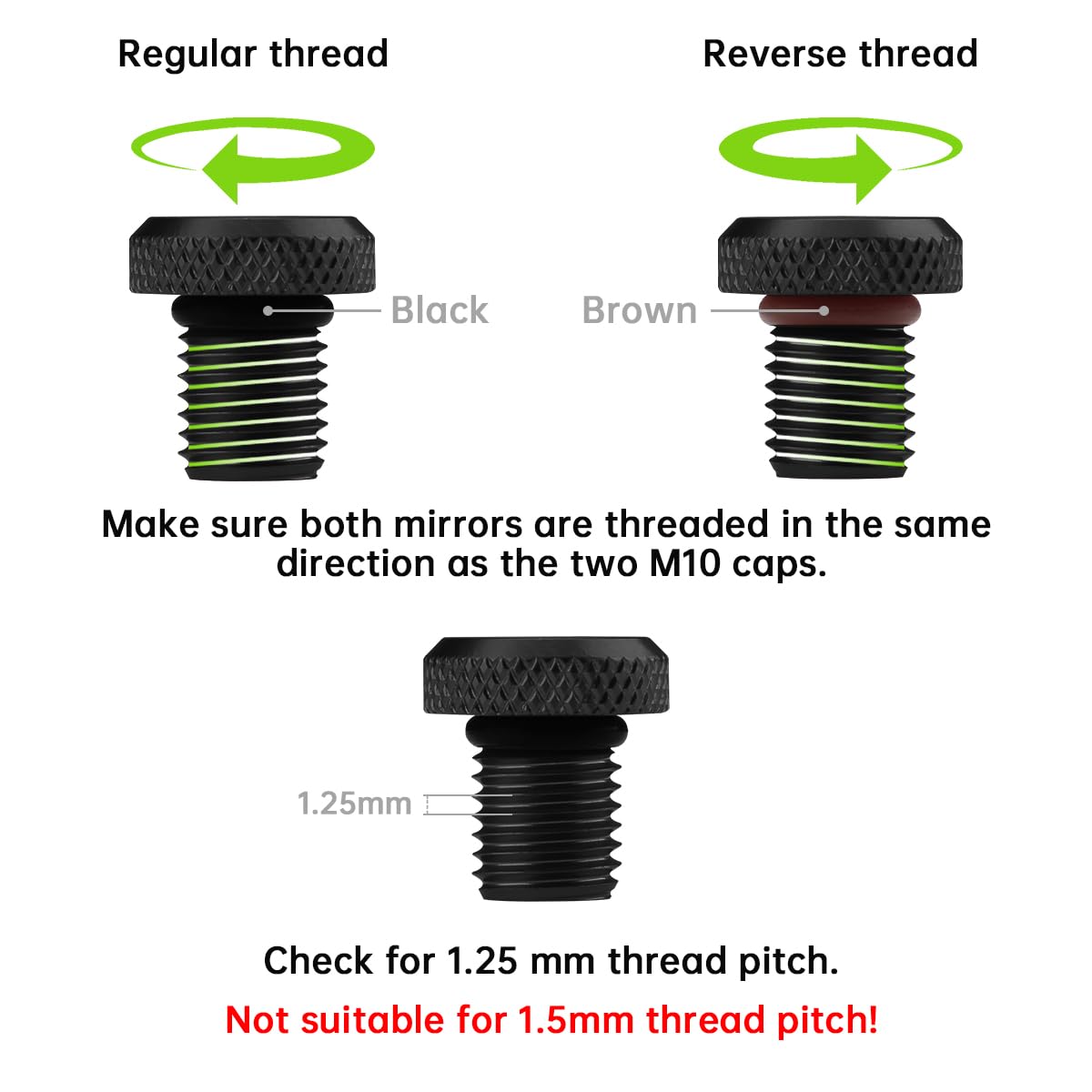 3 Pcs Motorcycle Mirror Hole Plug M10x1.25, Universal Space Aluminum Motorcycle Rear view Mirror Screws Suitable for most Motorc
