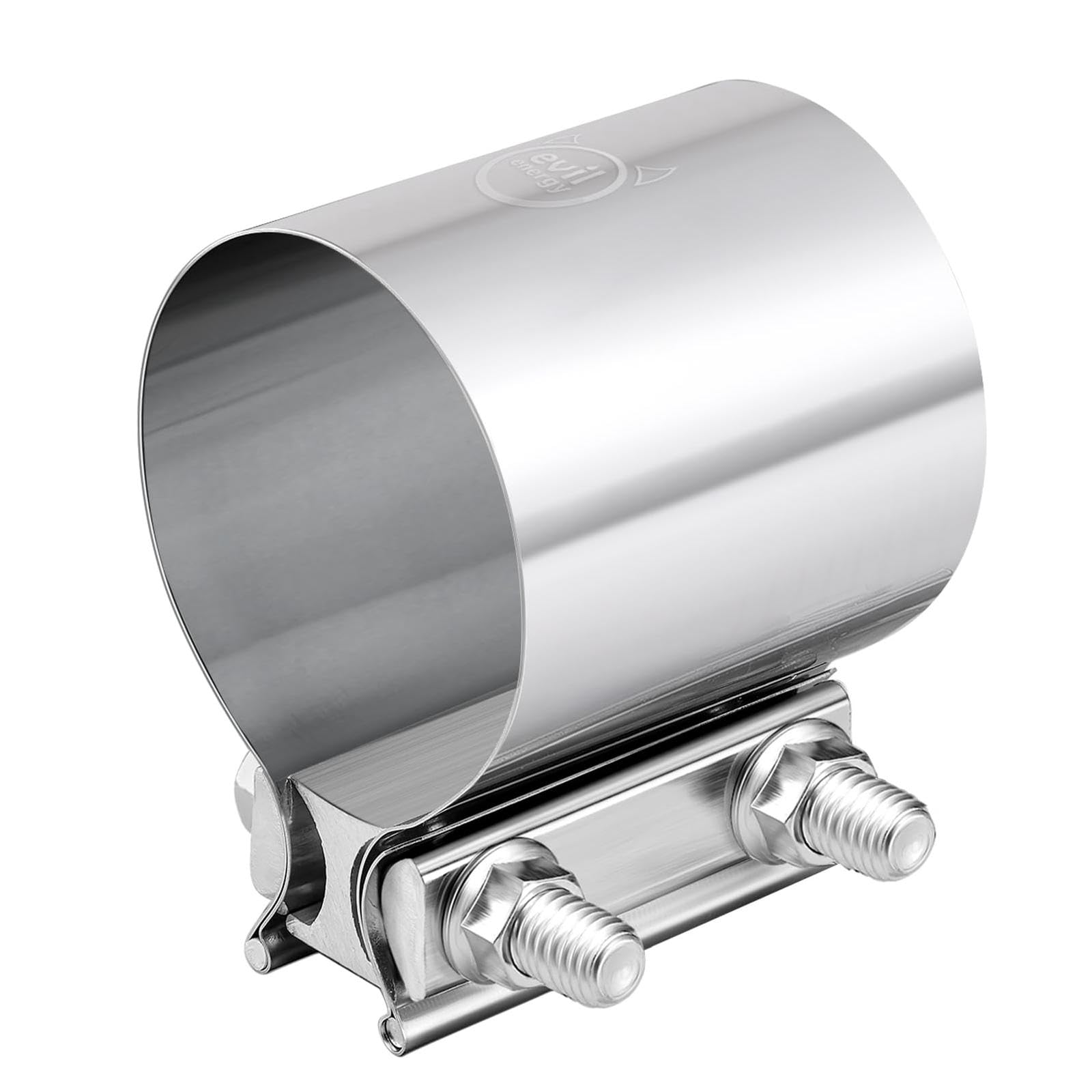 EVIL ENERGY 3.5 Inch Exhaust Clamp, Stainless Steel Butt Joint Band Sleeve Coupler for Pipes and Mufflers, Silver, Model 473SU5T