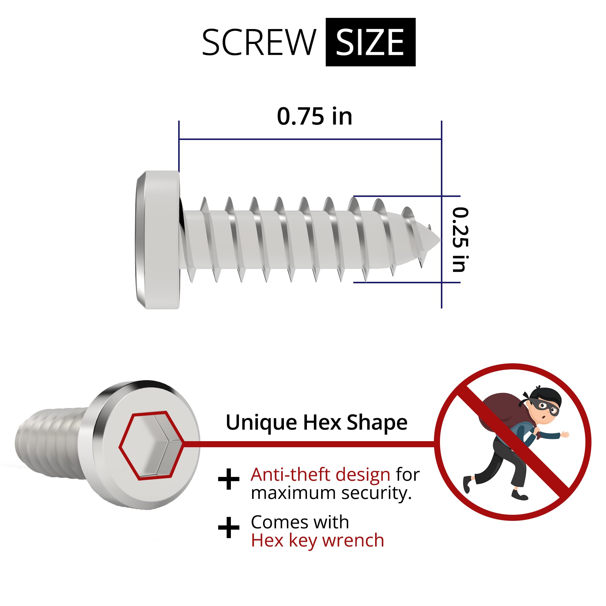 Rightcar Solutions License Plate Screws | Anti Theft License Plate Fasteners | Rattle Proof, Rust Proof | Stainless Steel Licens