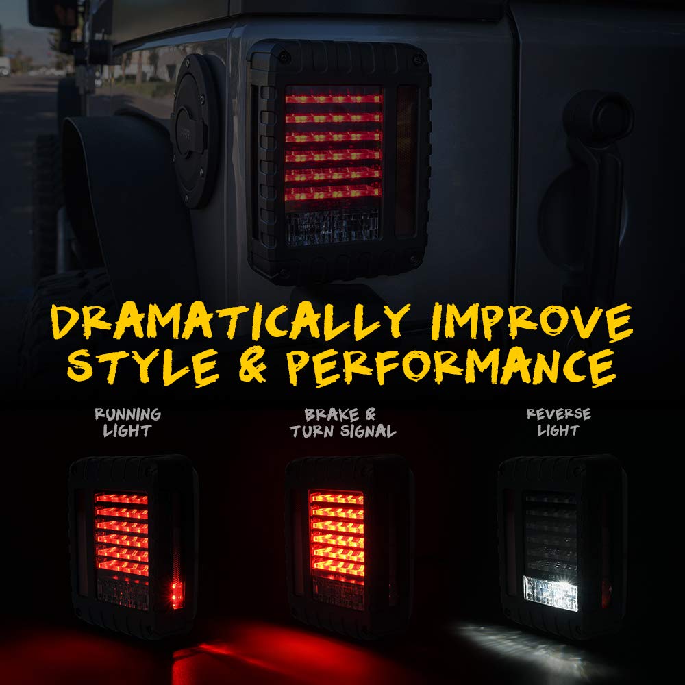 Xprite Tail Lights with Rear Brake Turn Signal & Reverse Lights Function, LED Rear Lights Compatible with 2007-2018 Jeep Wrangle