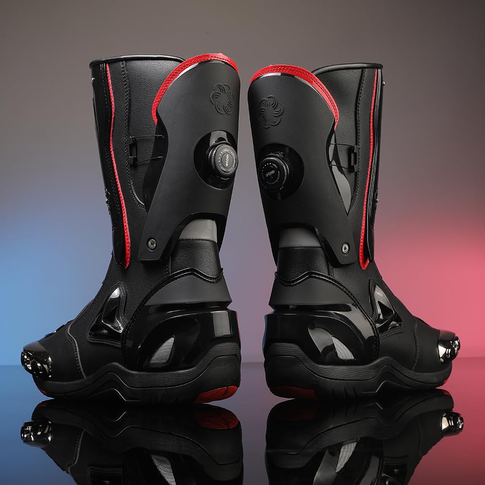Zeozoom Motorcycle Riding Boots, Leather, Black, Men’s 9.5 / Women’s 10.5, Anti-Slip Protection, Model zeo-001