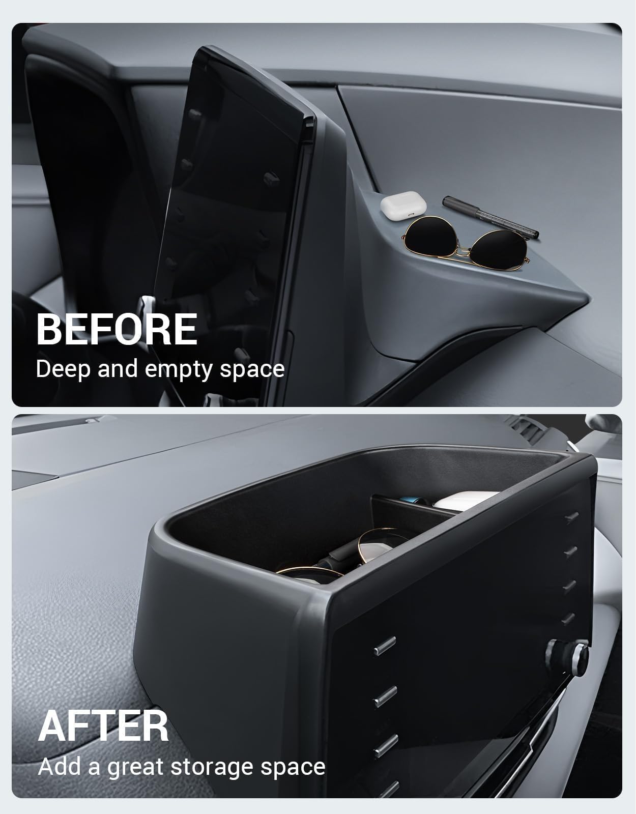 Ecarzo Center Console Dash Storage Tray for 2021-2024 Toyota Sienna, Black, ABS Material, Sunglass Holder, Model ECZ072