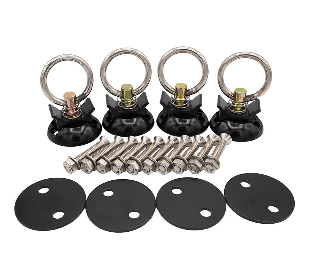 Mytee Products 22 Pieces Black L-Track Tie Down Kit with 2'' Round Anchor Point for Trucks or Trailers to Tie Down Your Boat, UT