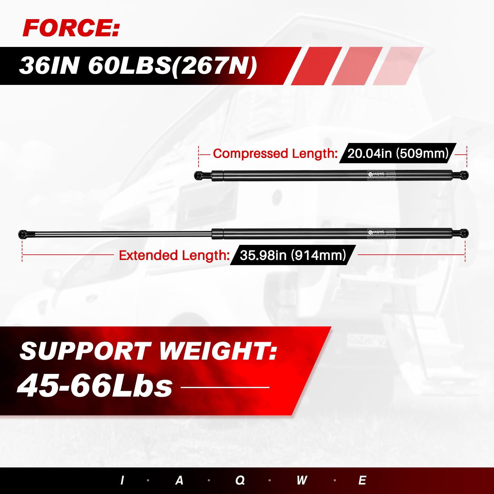 ML2460 36 Inch 60Lb/267N Gas Struts Spring Shock Lift Support for Tonneau Cover Heavy Duty RV Bed TV Cabinet Floor Hatch Storage