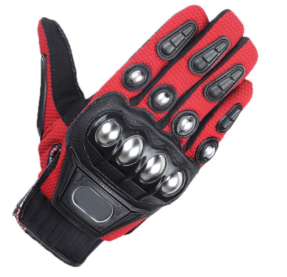 Steel Outdoor Knuckle Motorcycle Motorbike Powersports Safety Gloves (Xx-Large, Red)