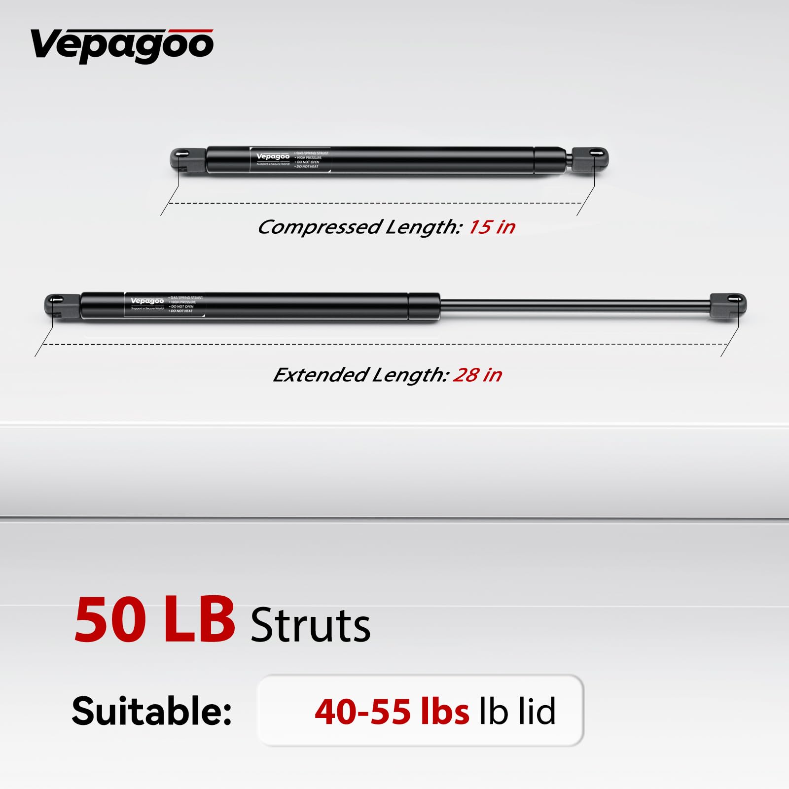 Vepagoo 28In 50Lb/222N Heavy Duty Lift Support Gas Shock Strut Spring For Truck Bed Tonneau Cover Trailer Cap Camper Shell Toppe