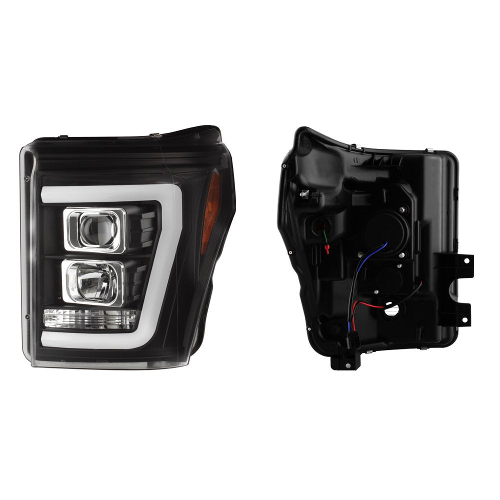 AKKON LED Tube Black Projector Headlights for 2011-2016 Ford Superduty F250 F350 F450 F550 - Halogen Low Beam, Driver+Passenger Pair