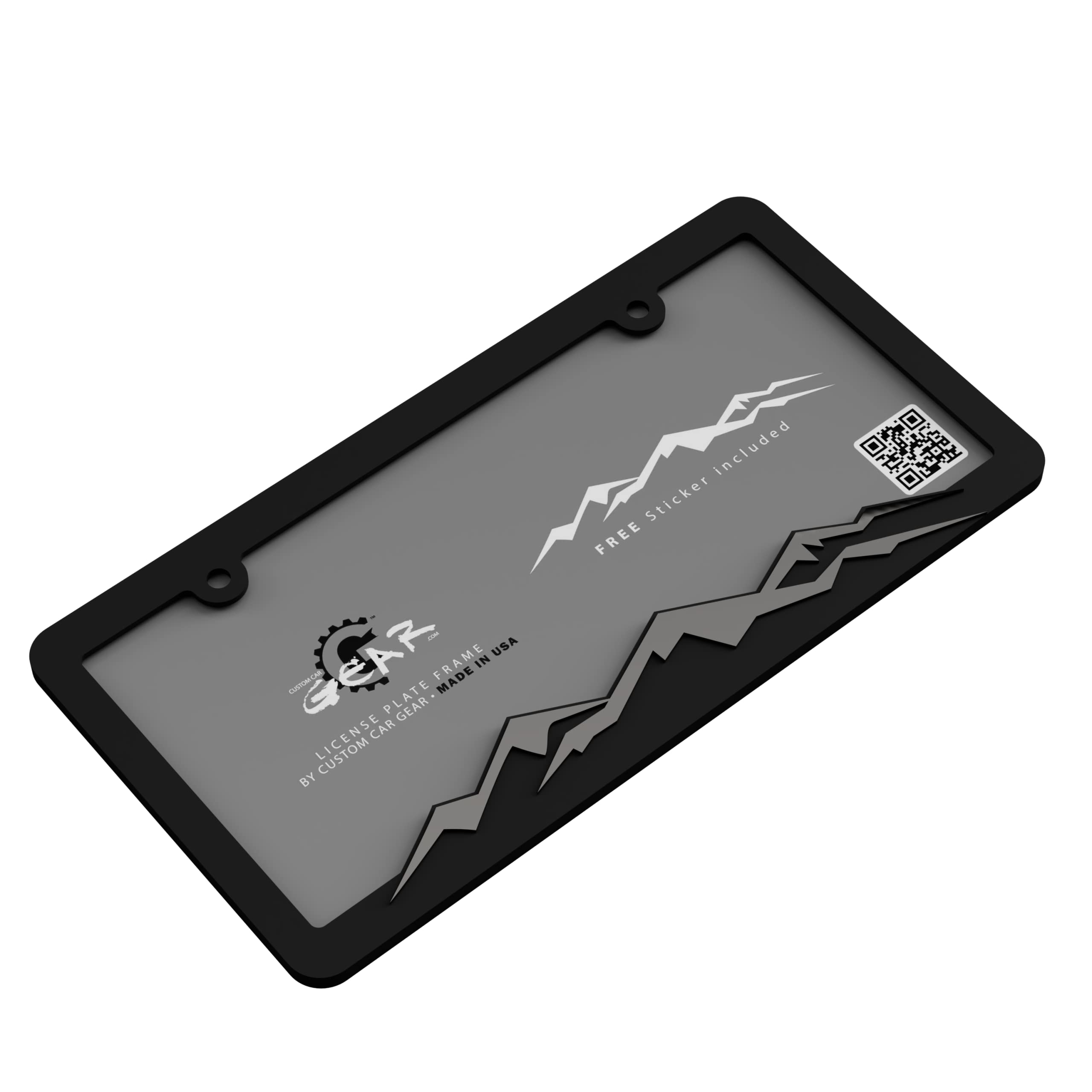 Custom Car Gear Mountain Frame License Plate Bracket - Chrome on Black, Durable Plastic, Stylish Car Accessory