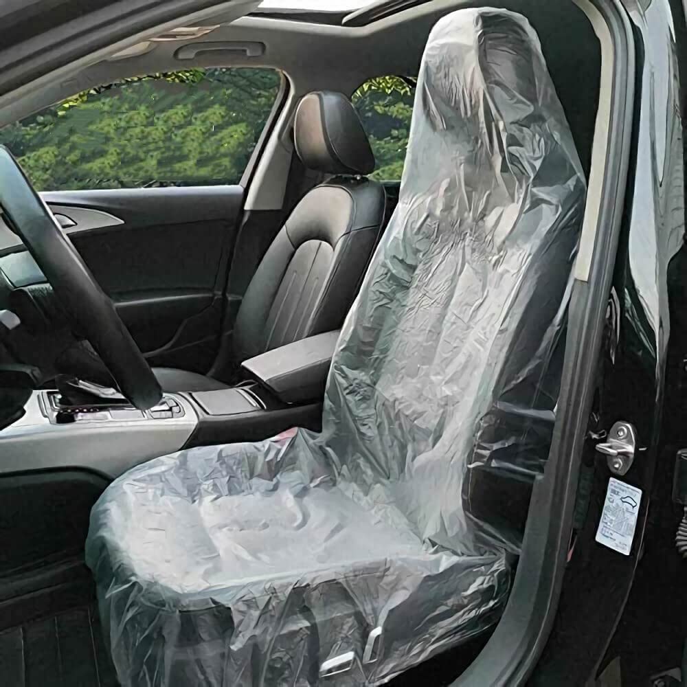 JESUNK 200 Pieces Disposable Seat Covers, Car Disposable Universal Plastic Seat Covers for Airplane Seats, Salon Chairs, Restaur
