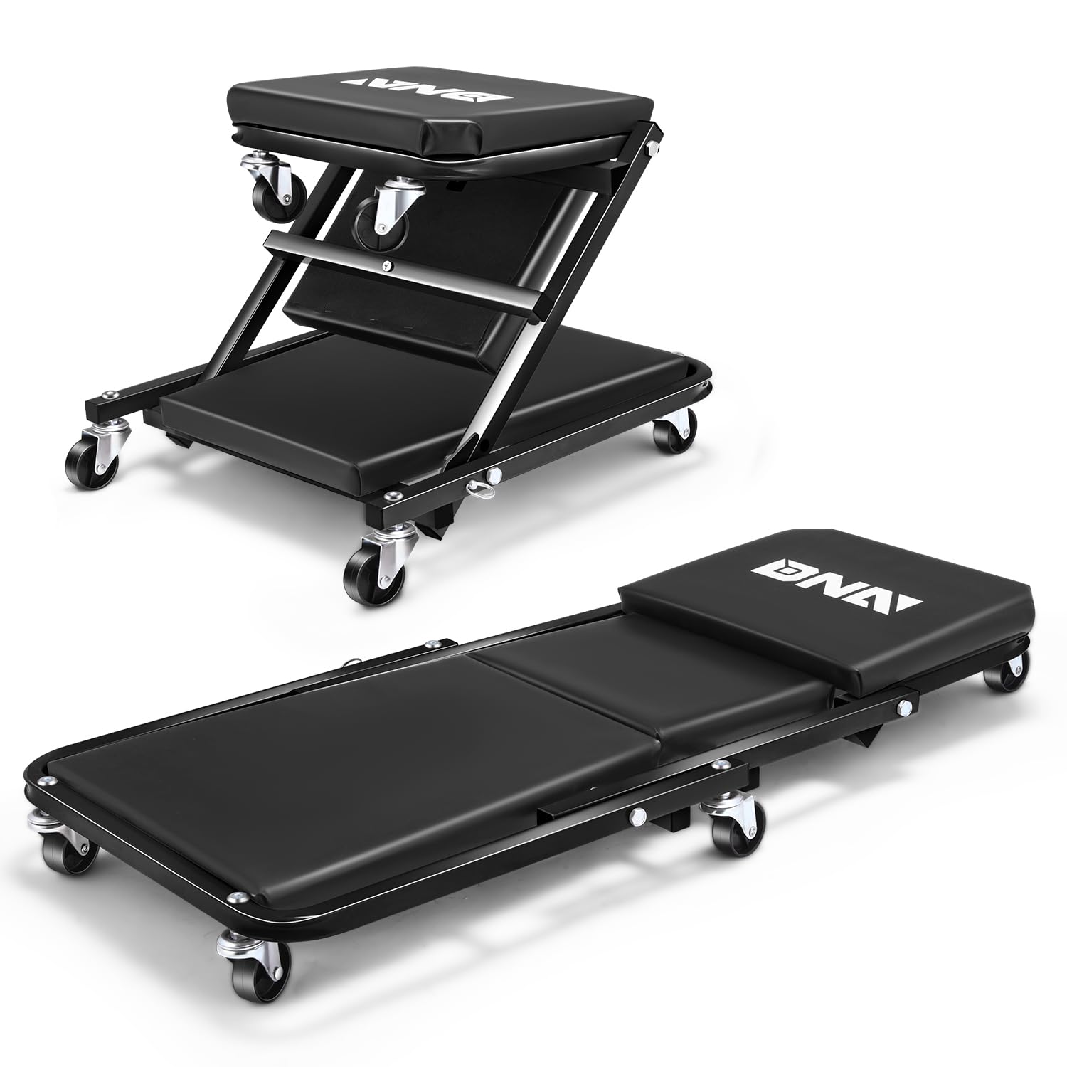 Dna Motoring 36 Inches Folding 2 In 1 Rolling Z Creeper, Adjustable Roller Garage Chair Lay Down Or Sit, 6 Pcs Casters, 330 Lbs