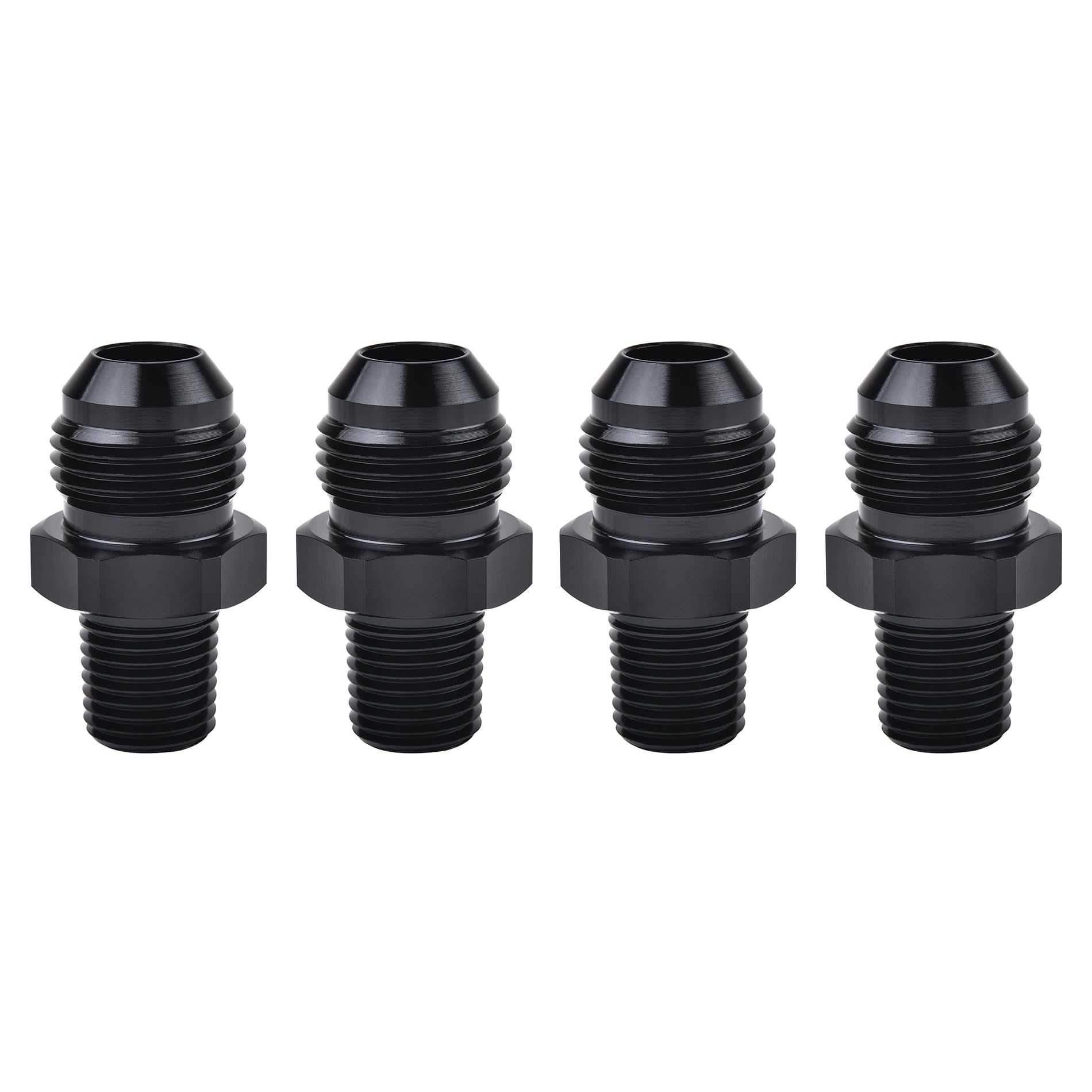 EVIL ENERGY 8AN Male Flare to 1/4'' NPT Pipe Fitting Adapter Aluminum Straight Black 4PCS