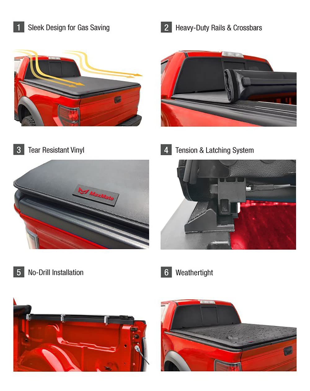 Maxmate Soft Roll-Up Truck Bed Tonneau Cover Compatible With 2022-2025 Nissan Frontier | 5' (60'') Bed | Tcn169057