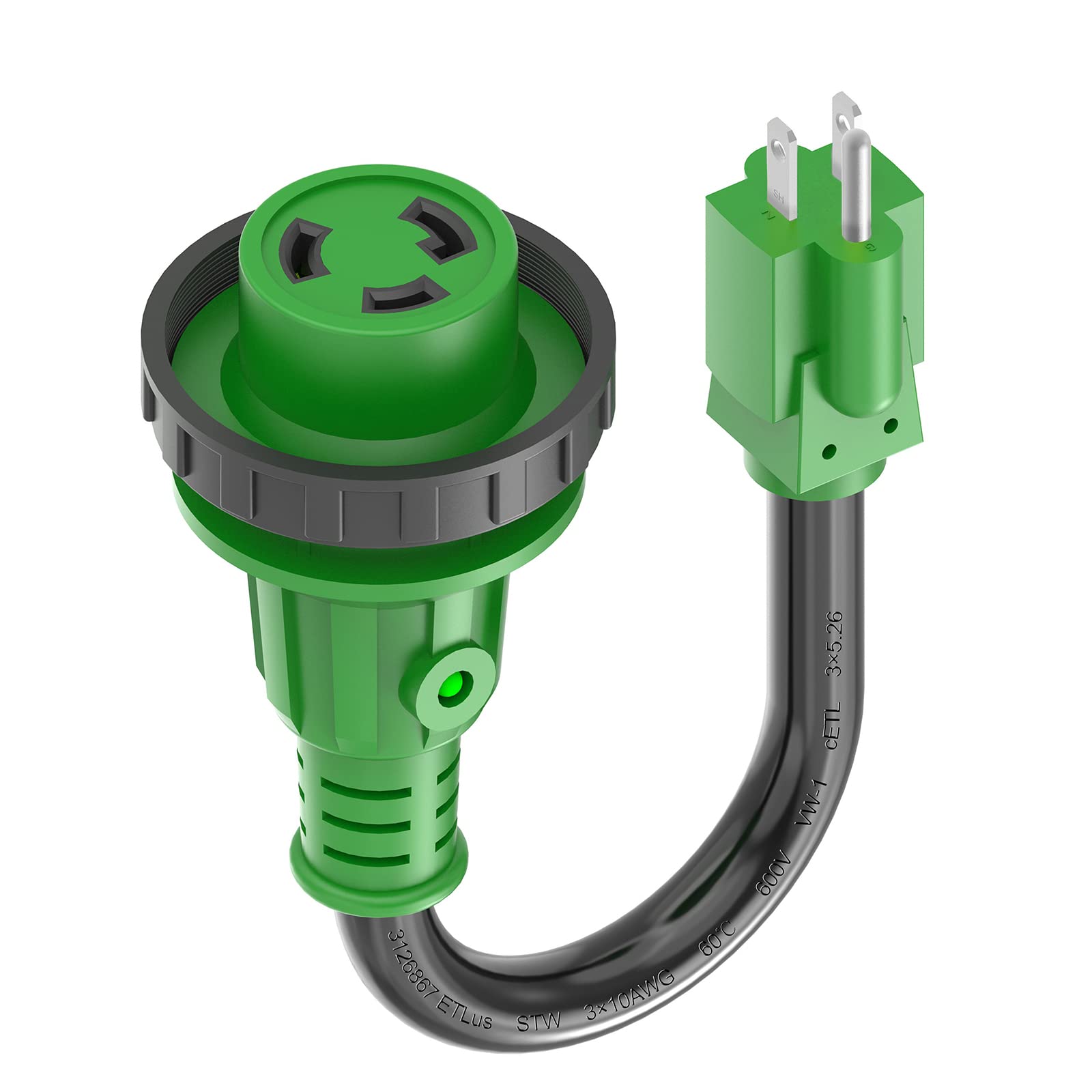 Rvguard 30 Amp To 110 Volt Rv Adapter Cord With Locking Connector 12 Inch, Nema 5-15P To Nema L5-30R Electrical Power Adapter Wi