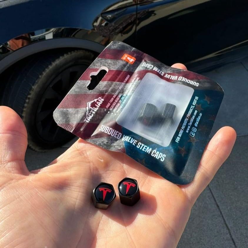 Tactilian Tire Valve Stem Caps 4 Pack | Leakproof Aluminum | Tesla Red | Compatible with Model 3, S, X, Y