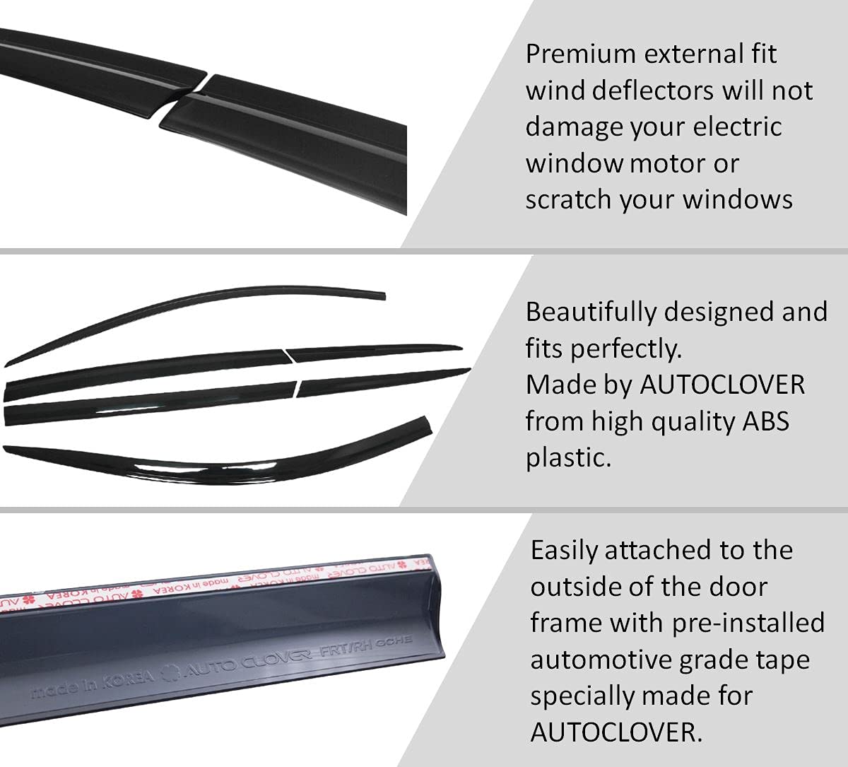 AUTO CLOVER Tape-On Rain Guards for Toyota Rav4 2019-2024, Dark Smoked, 6 Pcs, Out-Channel Window Deflectors, ABS Material