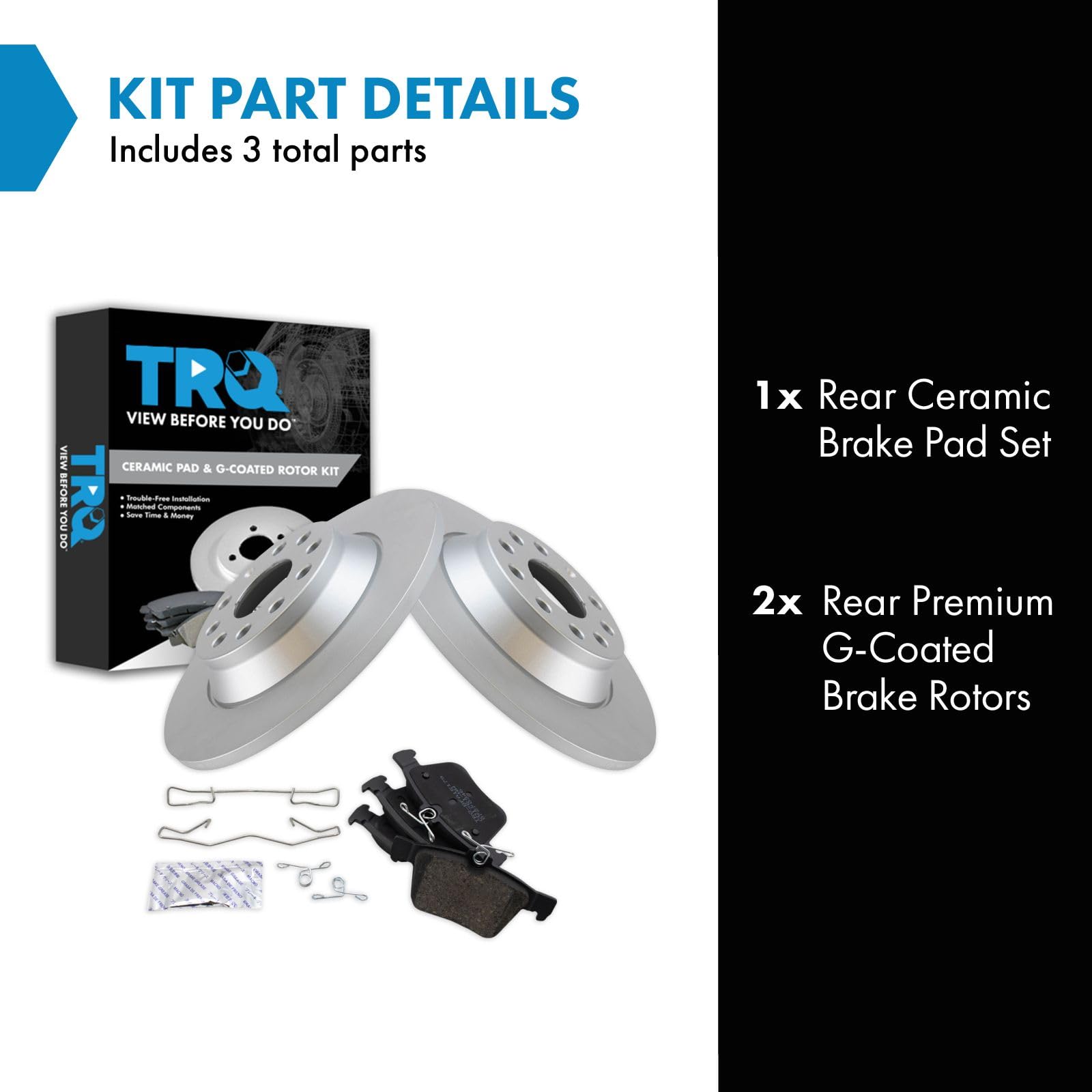 Trq Rear Brake Pad & Rotor Kit Brake Pads Brake Rotor Ceramic Premium G-Coated Compatible With 2016-2021 Audi Tt Quattro 2019-20