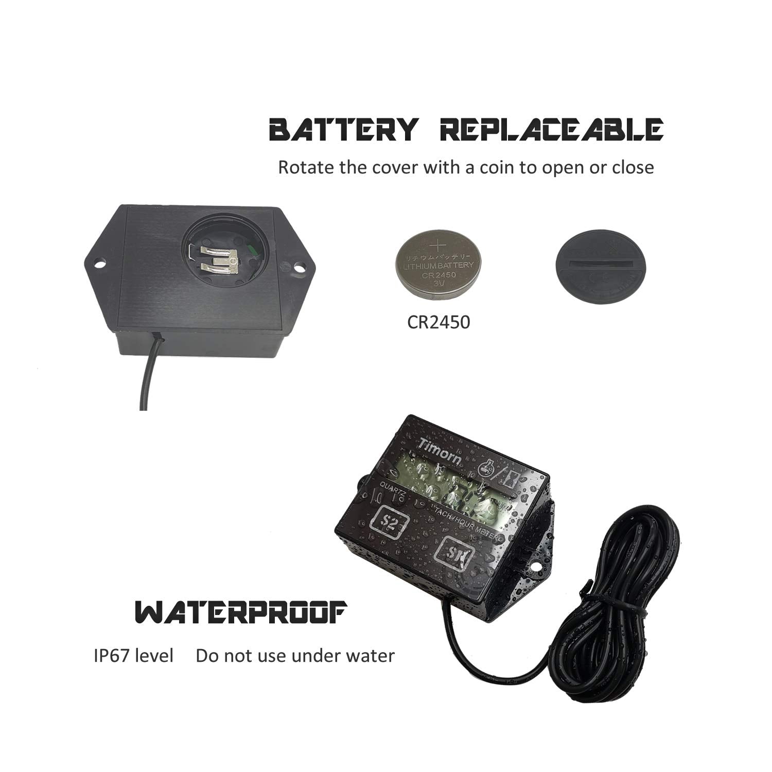 Tachometer for Small Engine,Inductive Hour Meter for 2 Stroke & 4 Stroke Small Engine, Timorn Replaceable Battery Waterproof Tac