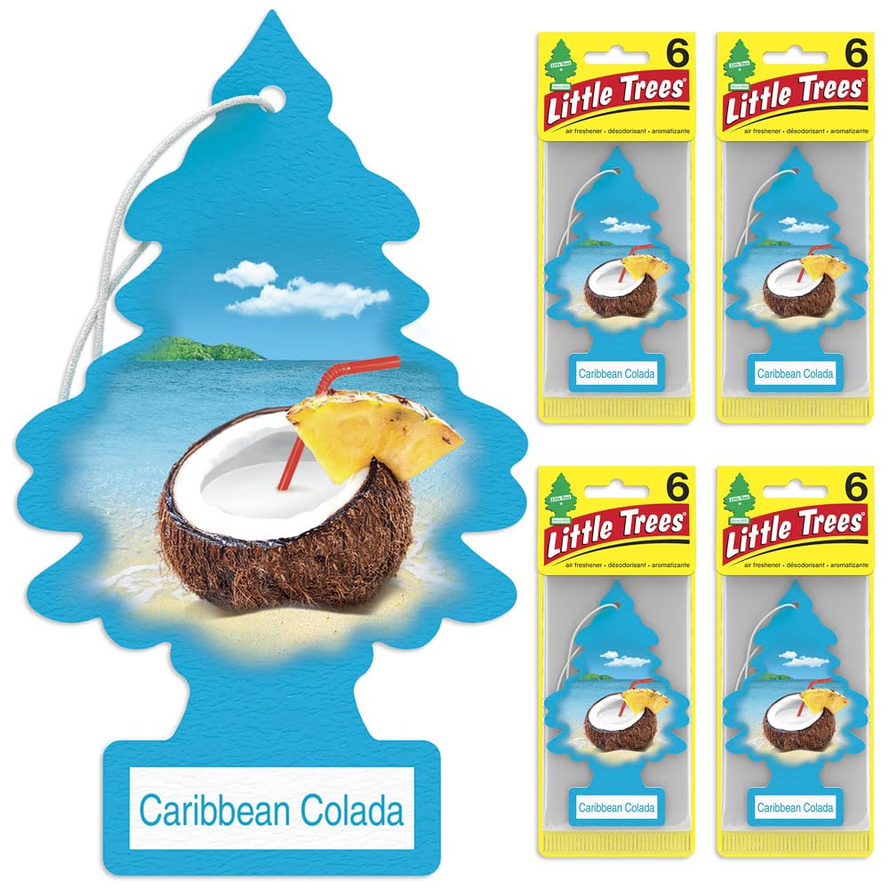 Little Trees Air Fresheners Car Air Freshener. Hanging Tree Provides Long Lasting Scent For Auto Or Home. Caribbean Colada, 24 A