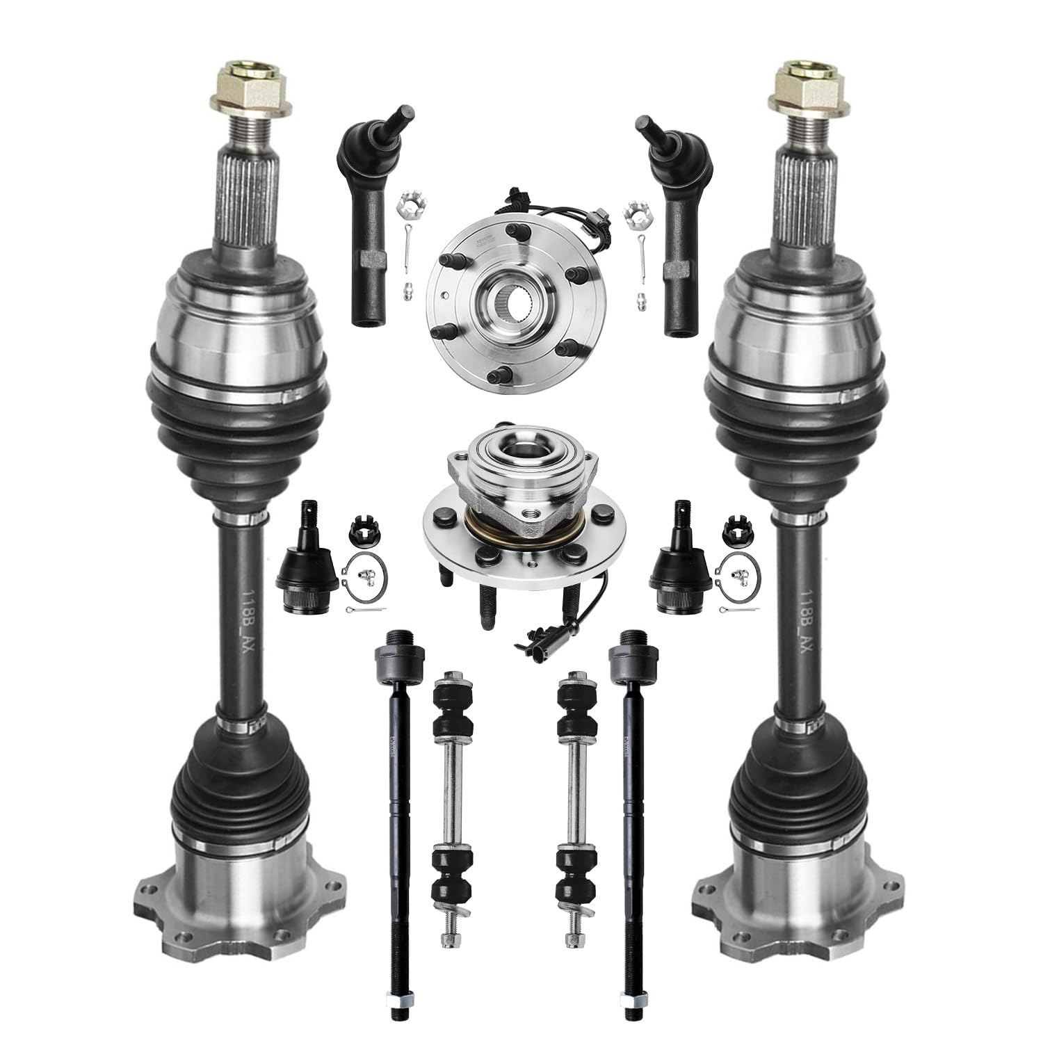 Detroit Axle - 4WD Front CV Axles Wheel Bearing Hubs Kit for Silverado Sierra Suburban 1500 Avalanche Tahoe Yukon Escalade Wheel