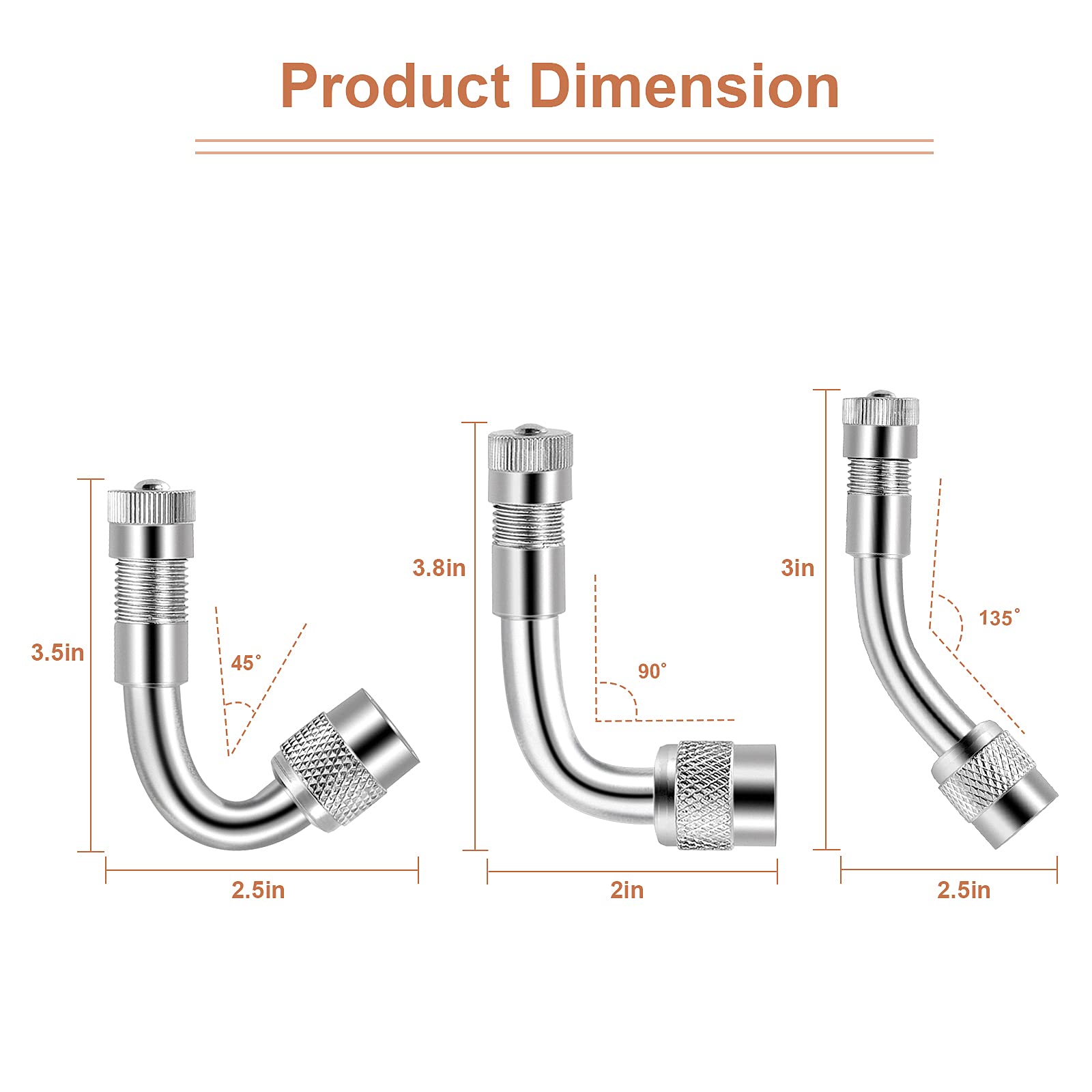 Aracey Valve Stem Extenders - 4 Pack 7" Stainless Steel Braided, 45/90/135° Brass Adaptors for Cars, Trucks, RVs, Motorhomes
