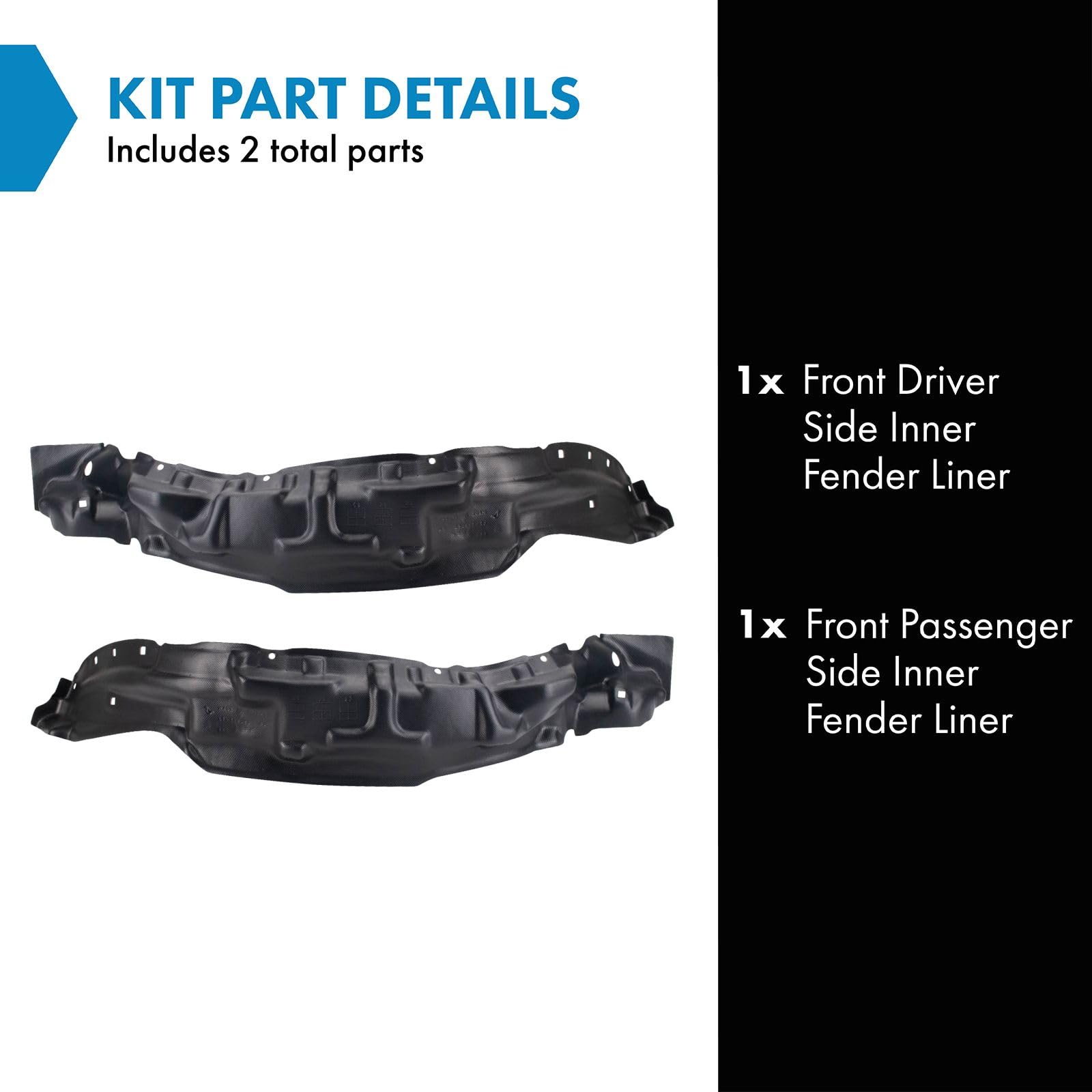 TRQ Front Inner Fender Liner Set for 1995-2000 Toyota Tacoma, Black, Plastic, Model BDA15543