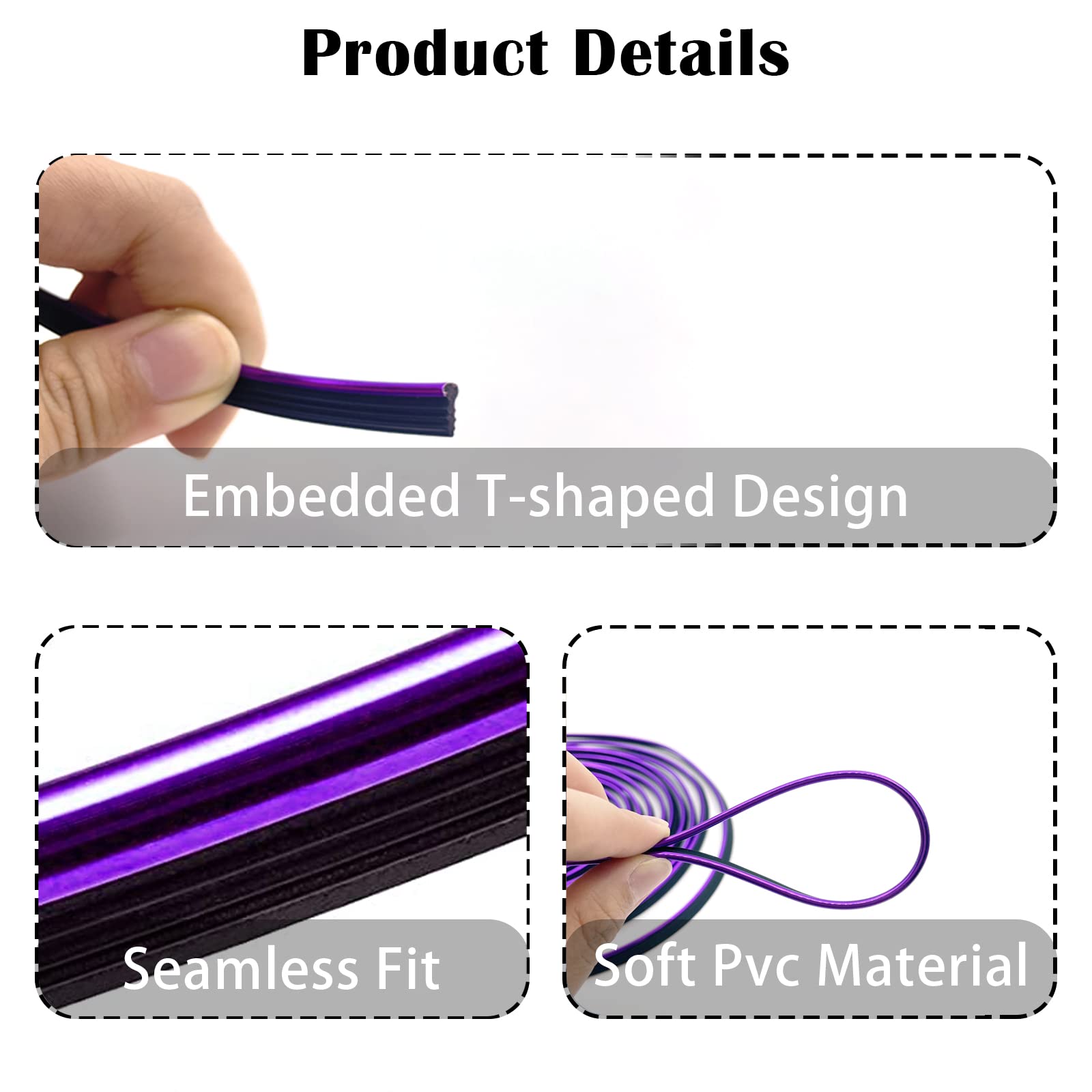 Car Interior Trim Strips,Universal 9.8 Ft Car Electroplating Decoration Styling Door Dashboard, Flexible Interior Trim Accessories With Installing Tool(Purple)
