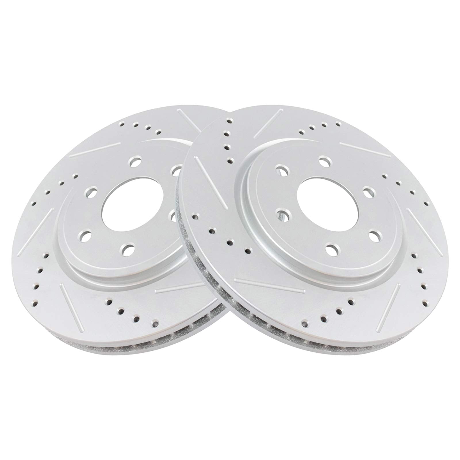 Trq Front Performance Brake Rotors Set Premium G-Coated Cross Drilled & Slotted Compatible With 2005-2022 Nissan Frontier 2005-2