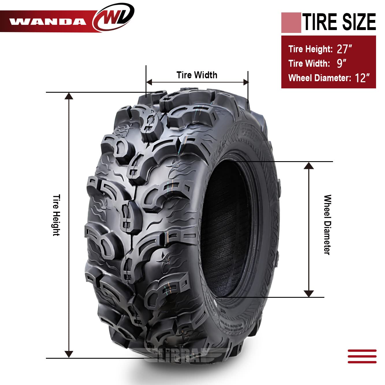 Wanda Set Of 4 Atv Utv Tires 27X9-12 27X9X12 6Pr Super Lug Mud