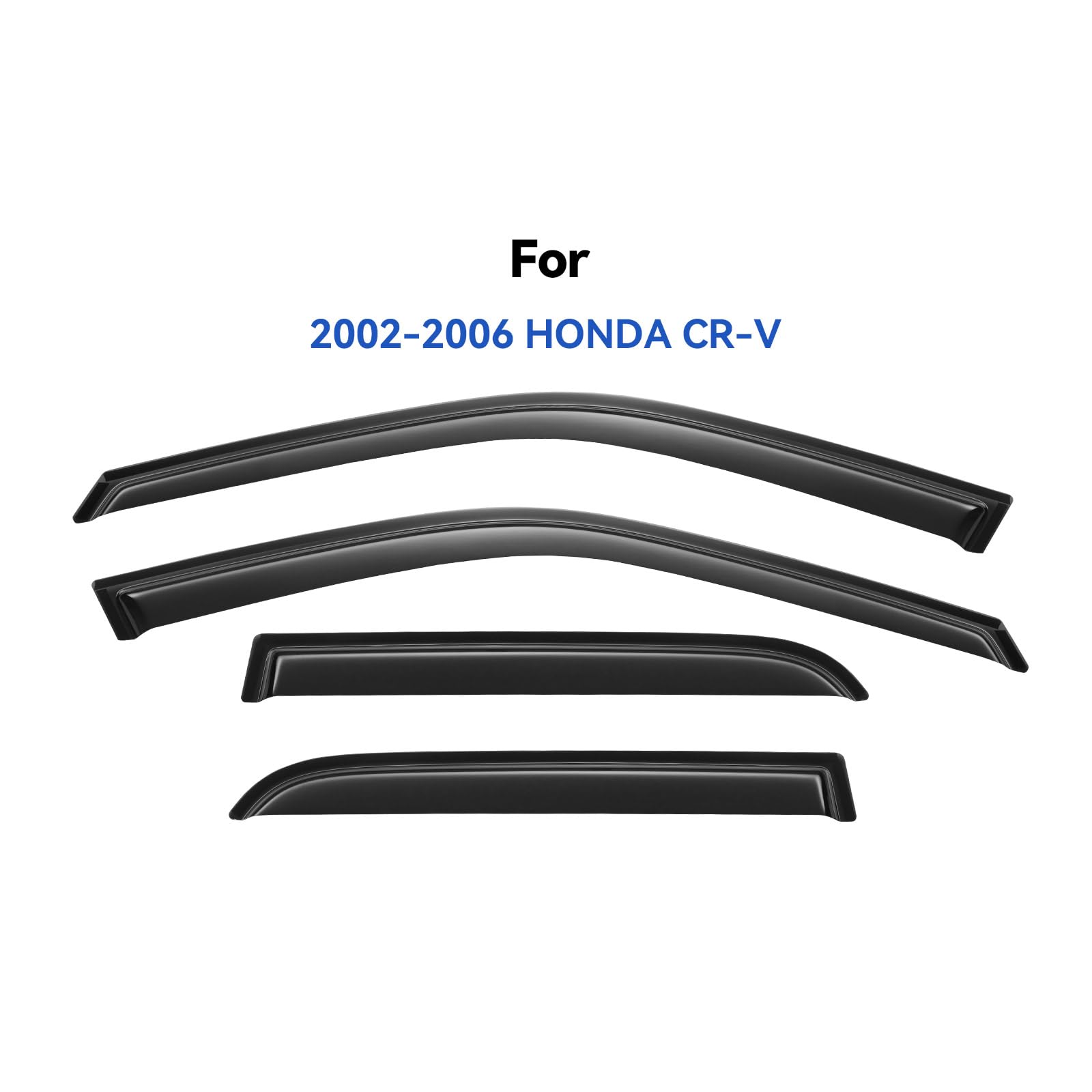 YQAUTEC Window Visors Rain Guards, Dark Smoke Tinted, Acrylic, 2002-2006 Honda CR-V, Model YD-055, Out-Channel Wind Deflectors