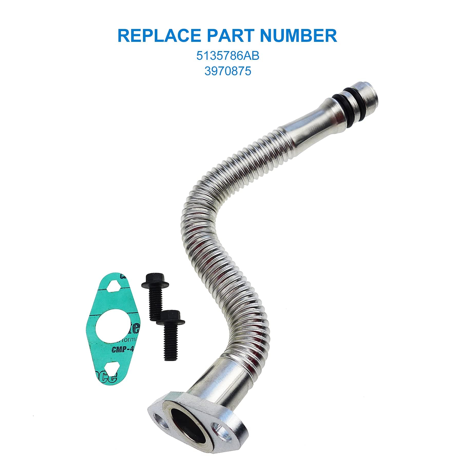 5.9L Oil Return Drain Line, 5135786AB, 3970875, Turbo Oil Return Pipe Tube for Dodge Cummins 5.9L Diesel 2004 2005 2006 2007, En
