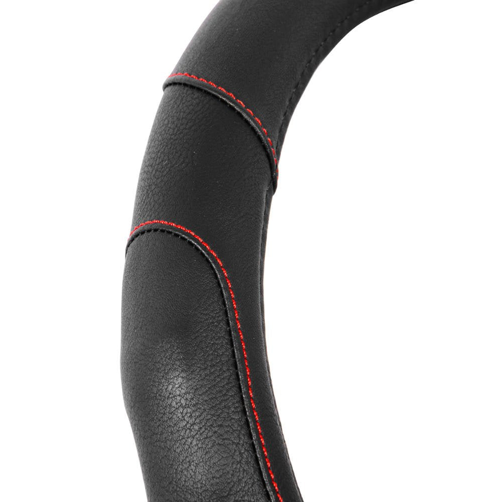 Motor Trend Gripdrive Synthetic Leather Auto Car Steering Wheel Cover Black W/ Red Accent Stitching Comfort Grip - Standard 15 I