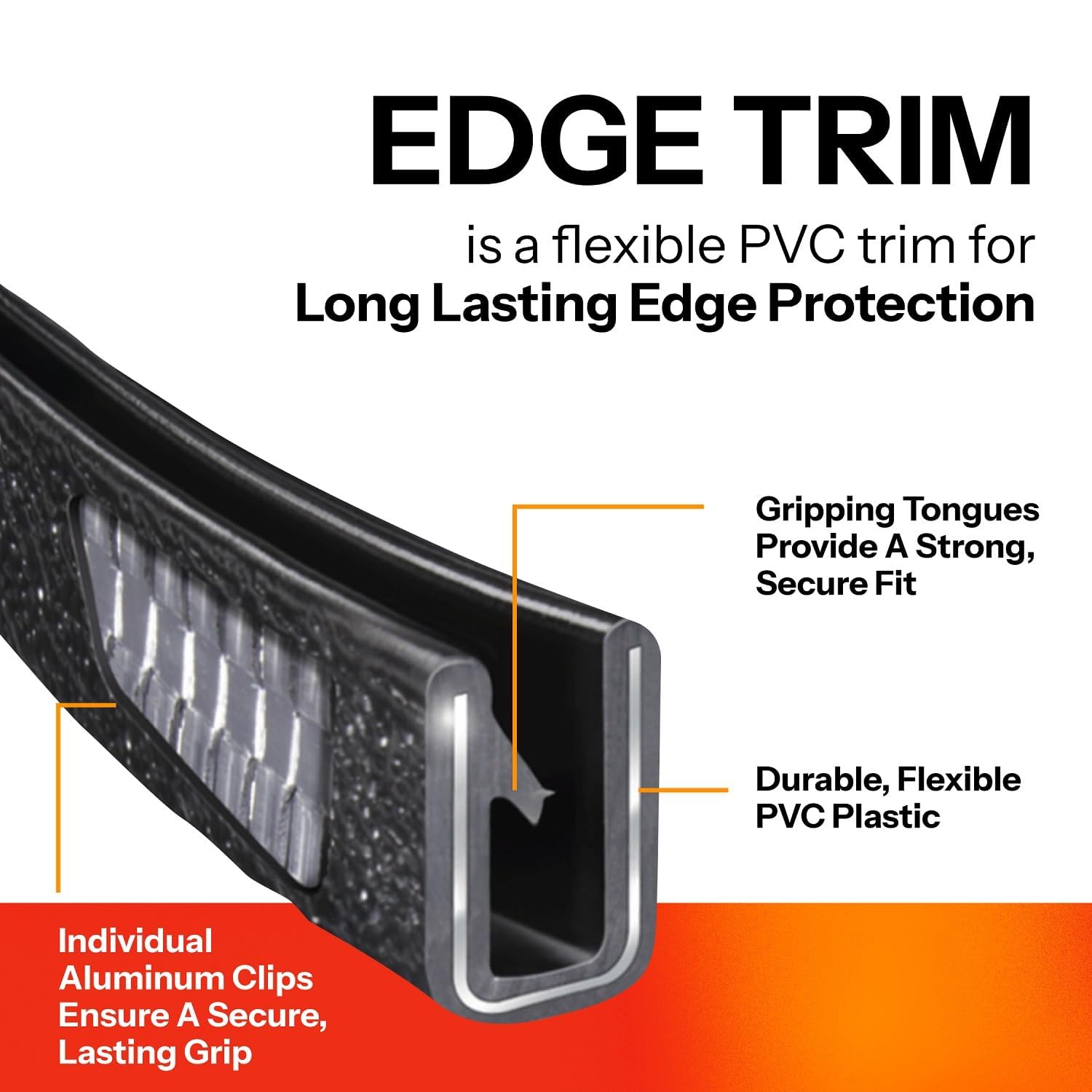 Trim-Lok 1350B2X3/8-25 Edge Trim - Fits 3/8Inch Edge, 5/8Inch Leg Length, 25' Length, Black, Pebble Texture - Flexible Pvc Edge