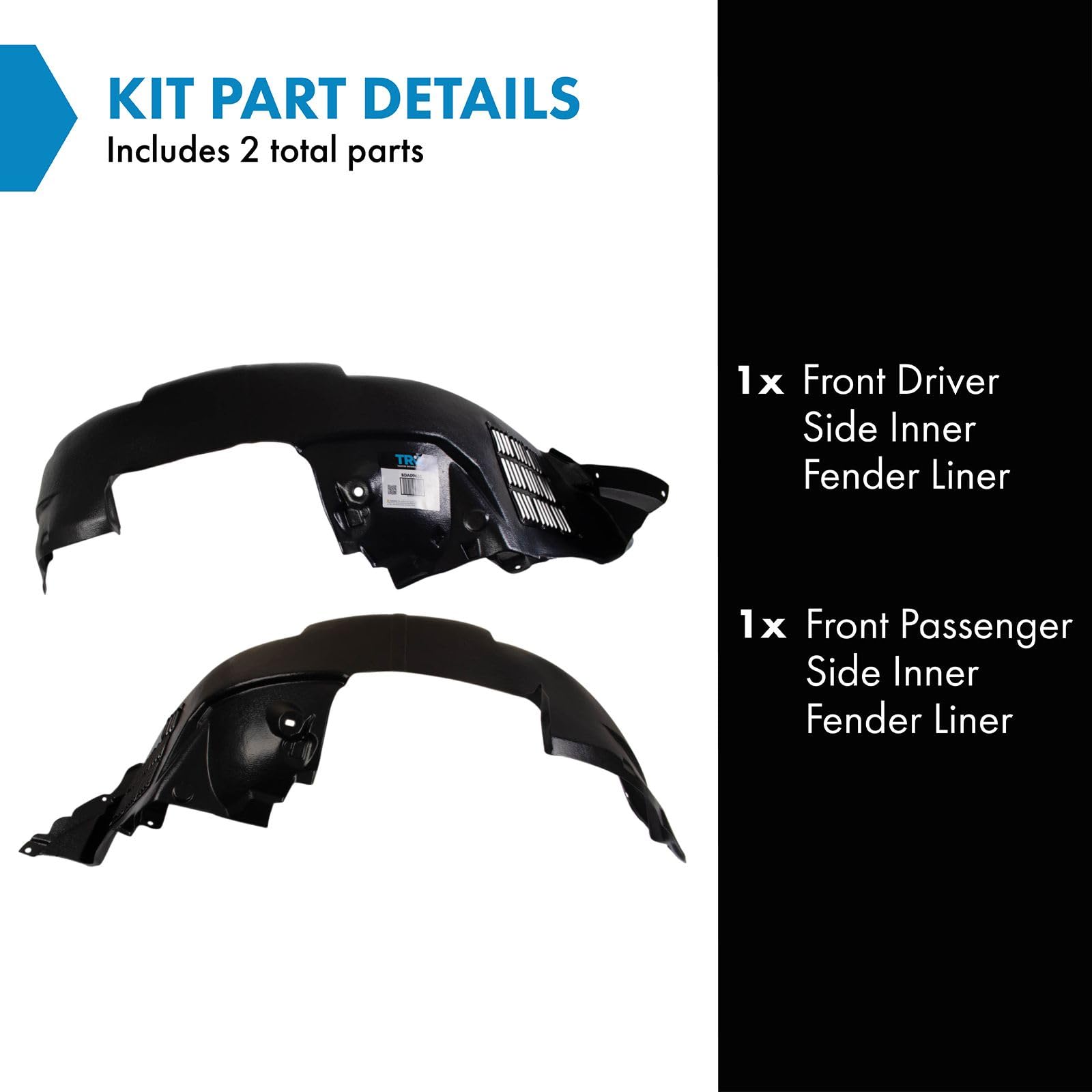 Trq Front Inner Fender Liner Set Compatible With 2010-2011 Kia Soul Ki1248114 Ki1249114