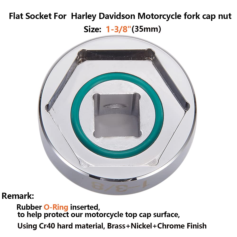 vbaxy Fork Cap Nut Socket 1-3/8" Hex - Nickel, Model VB-HFS-35mm for Harley Sportster & Big Twin Motorcycles